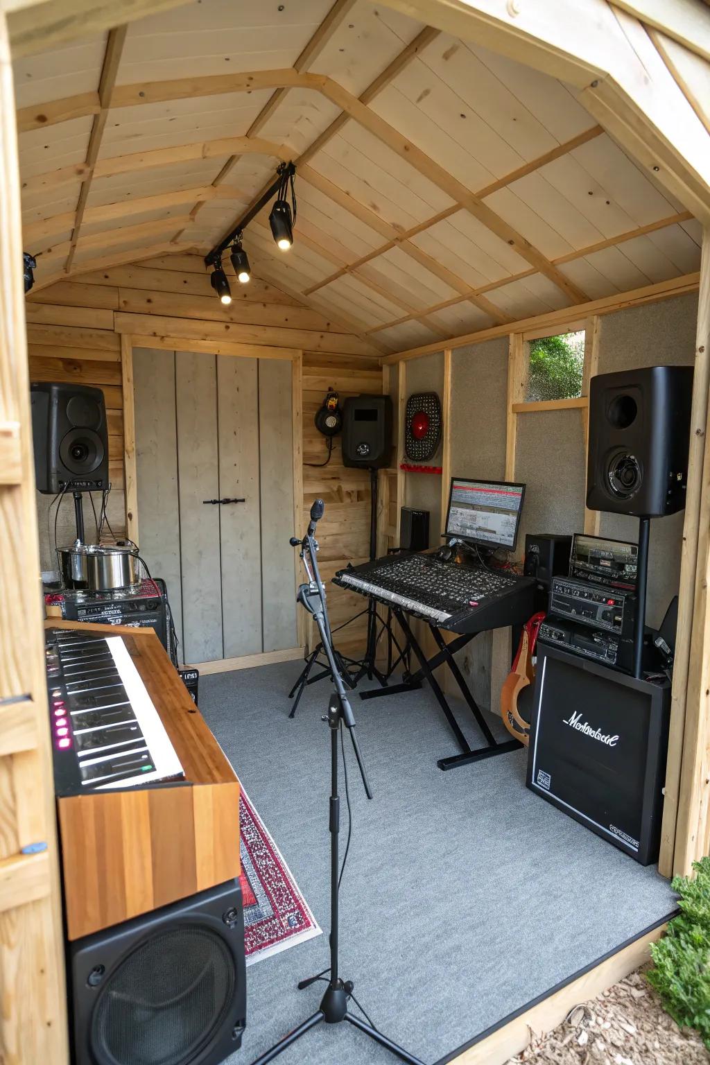 A shed can transform into your own private music area.