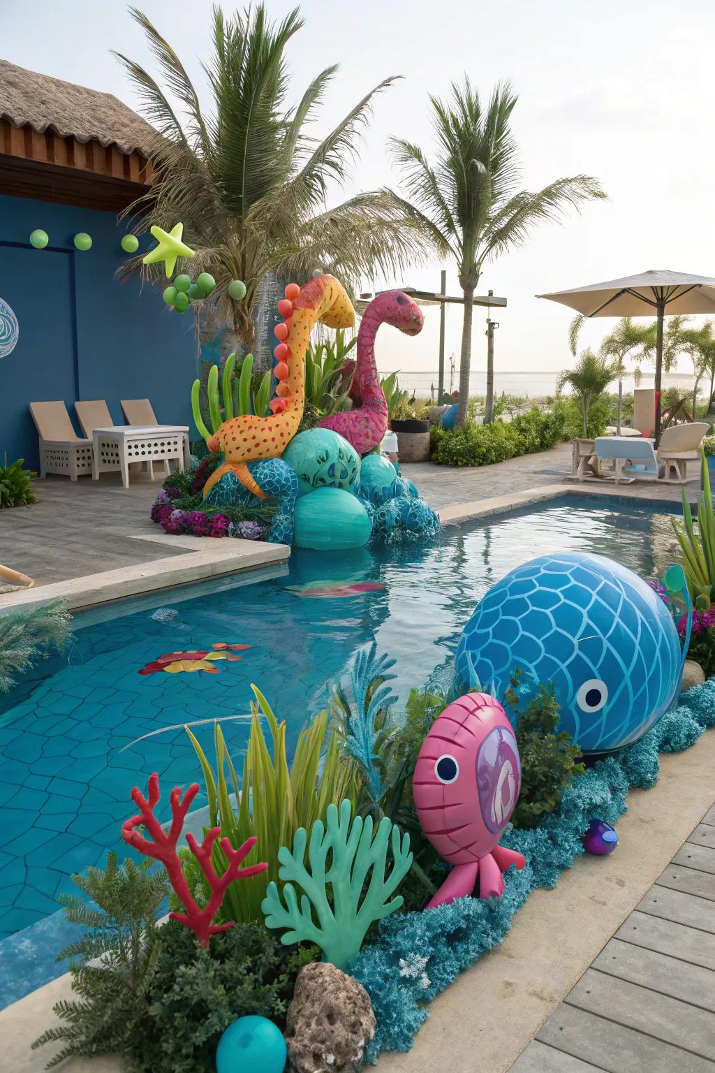 Swim into a sea of fun with underwater adventure-themed decorations.