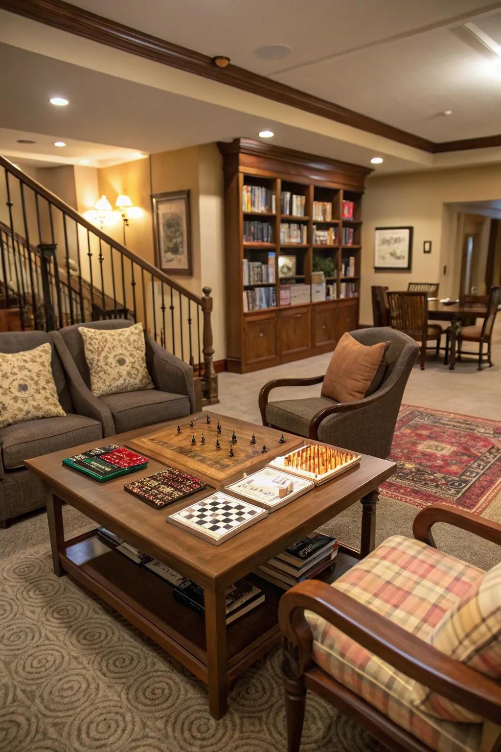 A gaming zone includes a fun aspect to the sitting room.