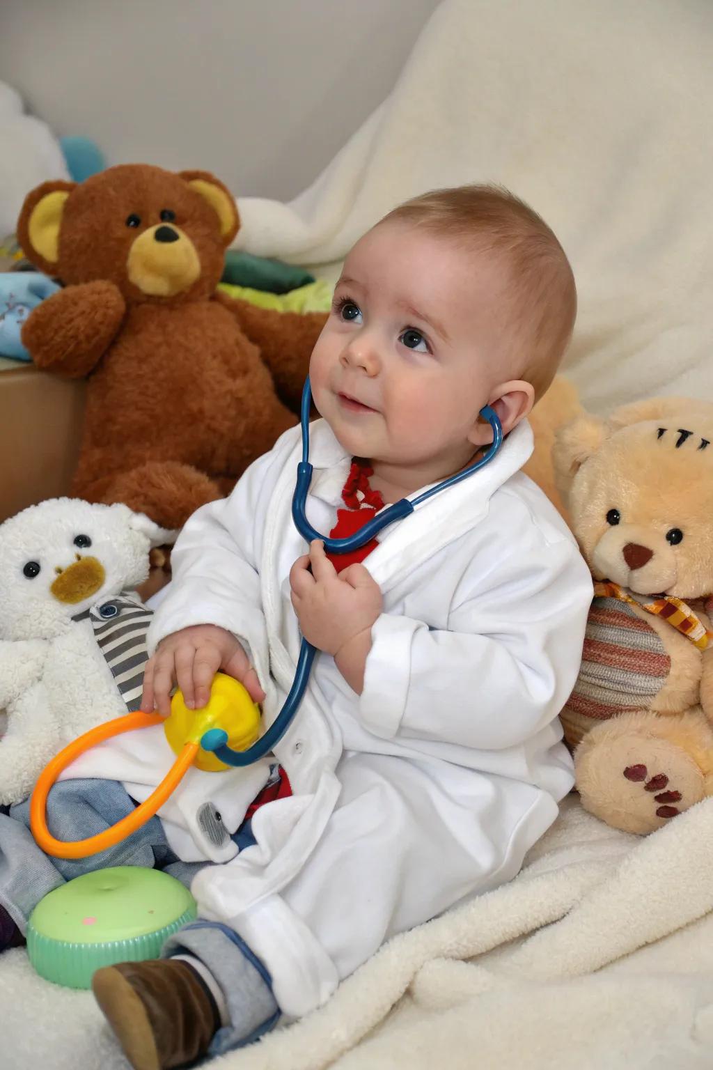 Tiny doctor prepared to save the day.