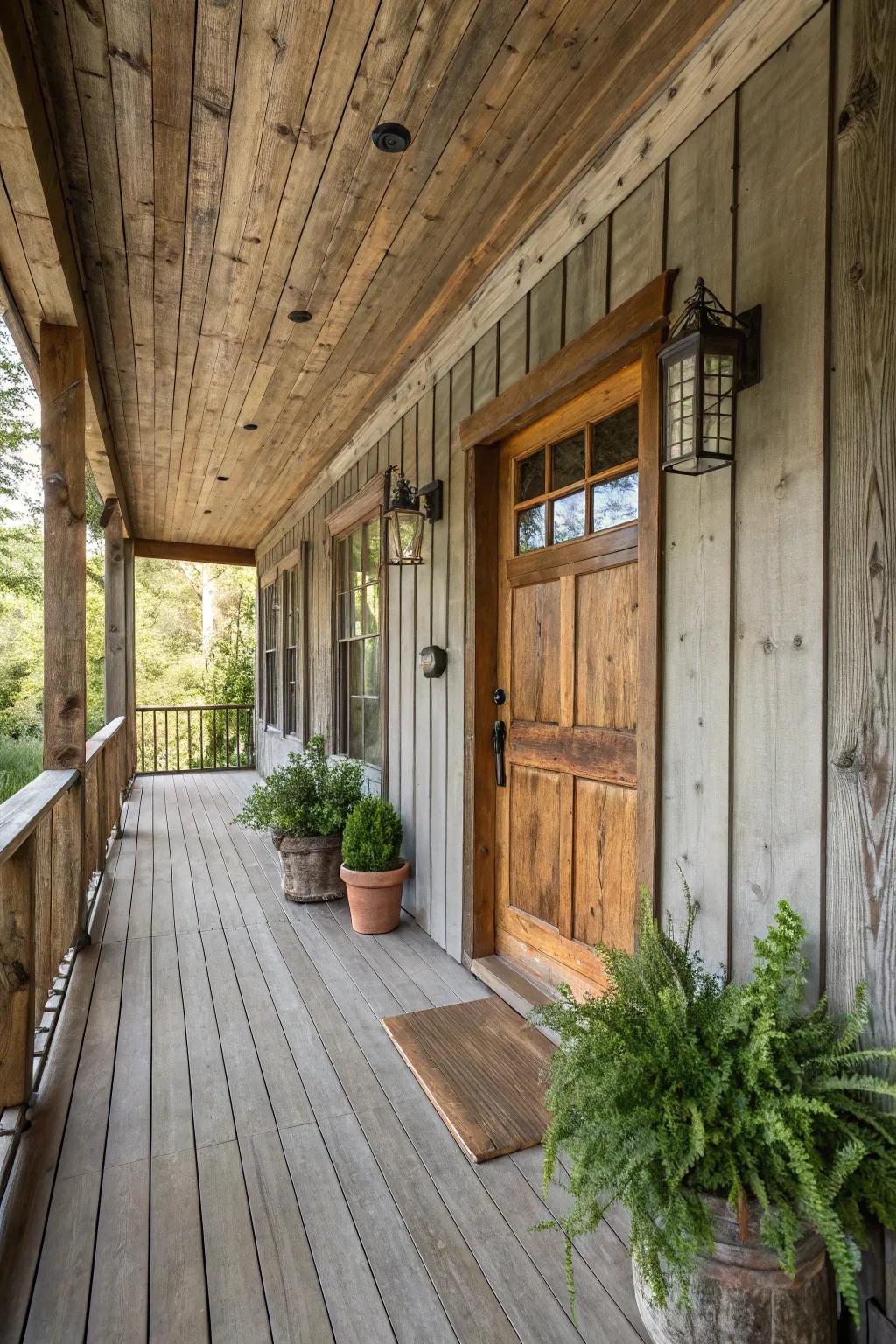 Warm wood siding for a rustic porch vibe.