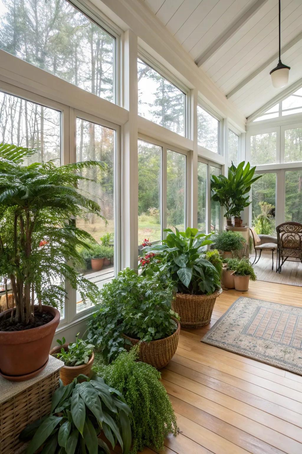 Plants inject life and vibrancy into the space.