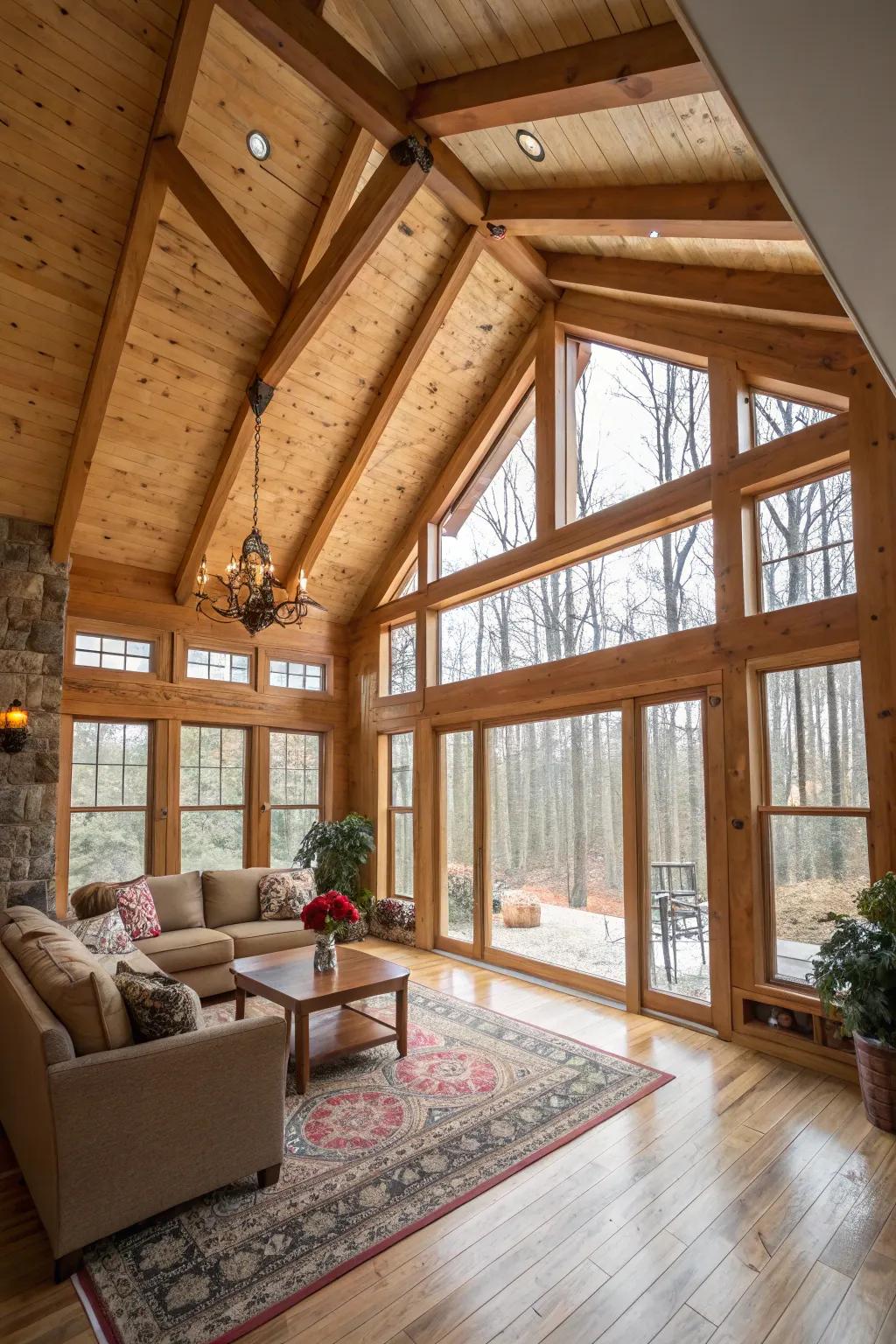 Elevated ceilings adding dimension and personality to the room.