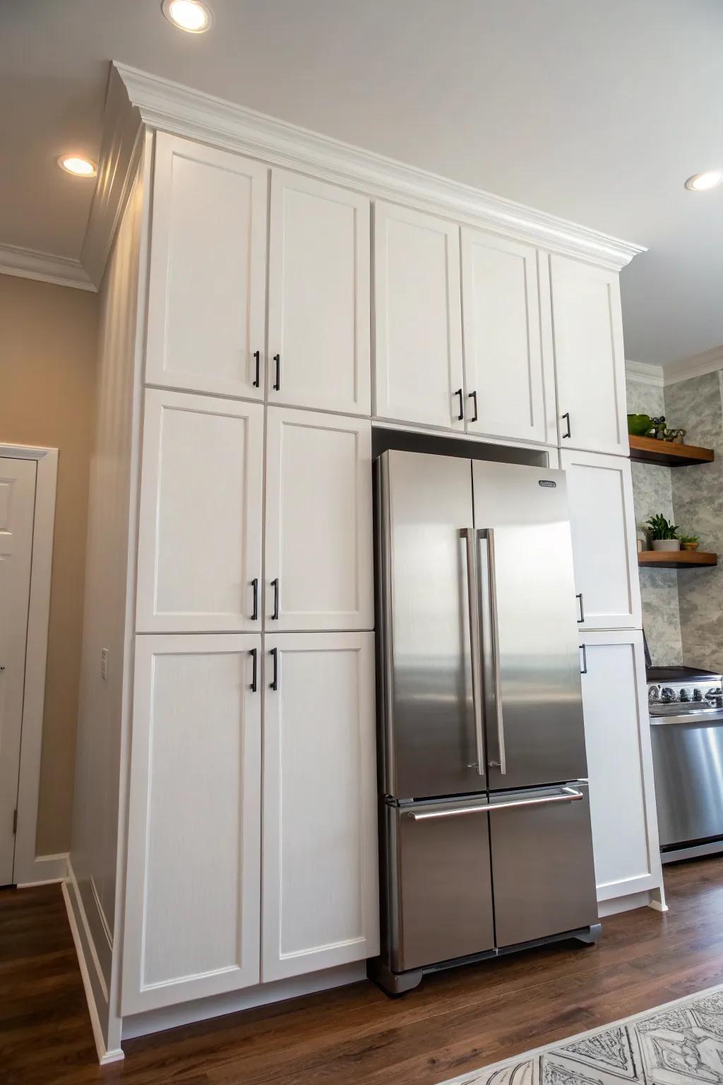 Tall cabinets maximize vertical space, enhancing storage capabilities.