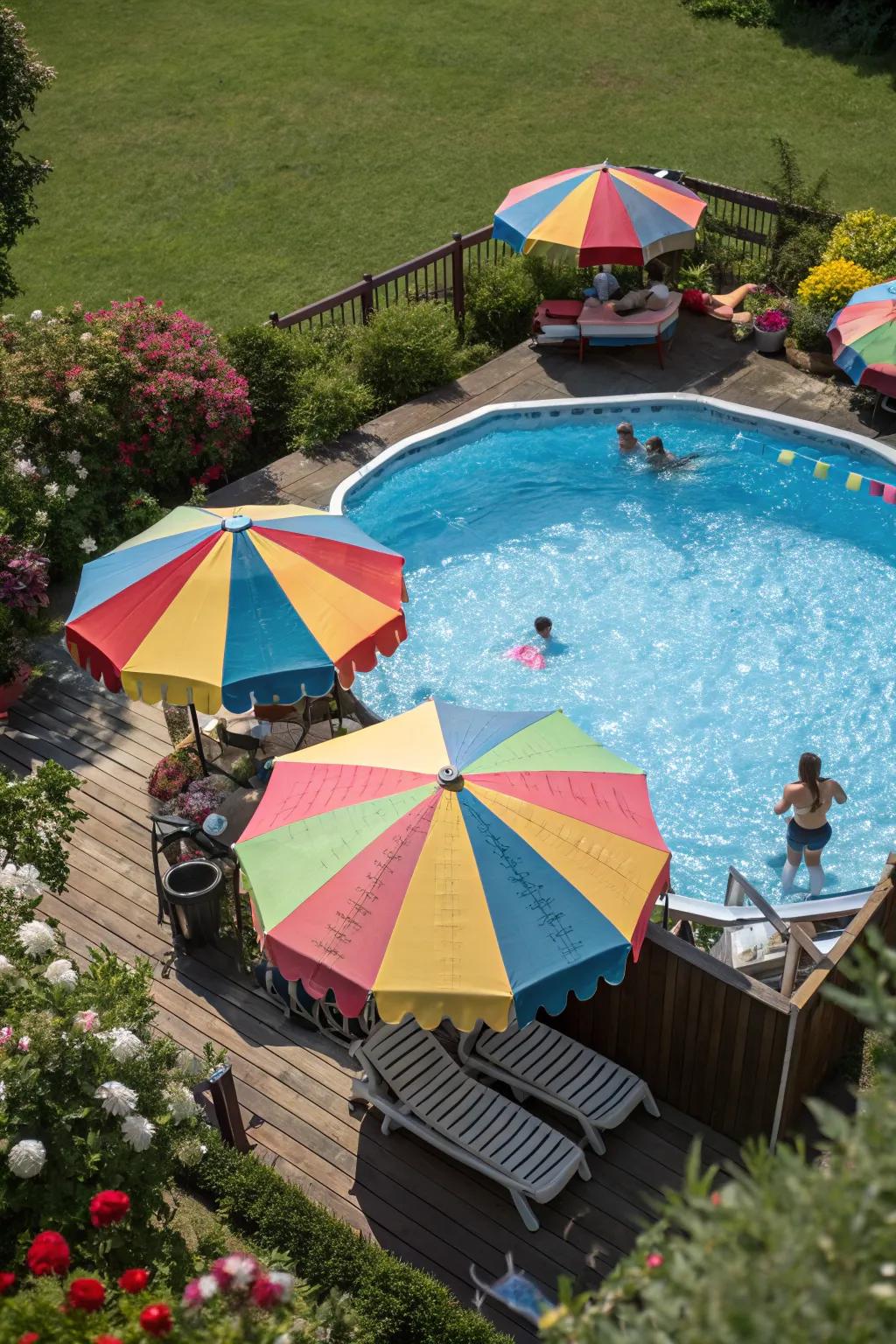 Multicolored shades deliver shade and a burst of color.