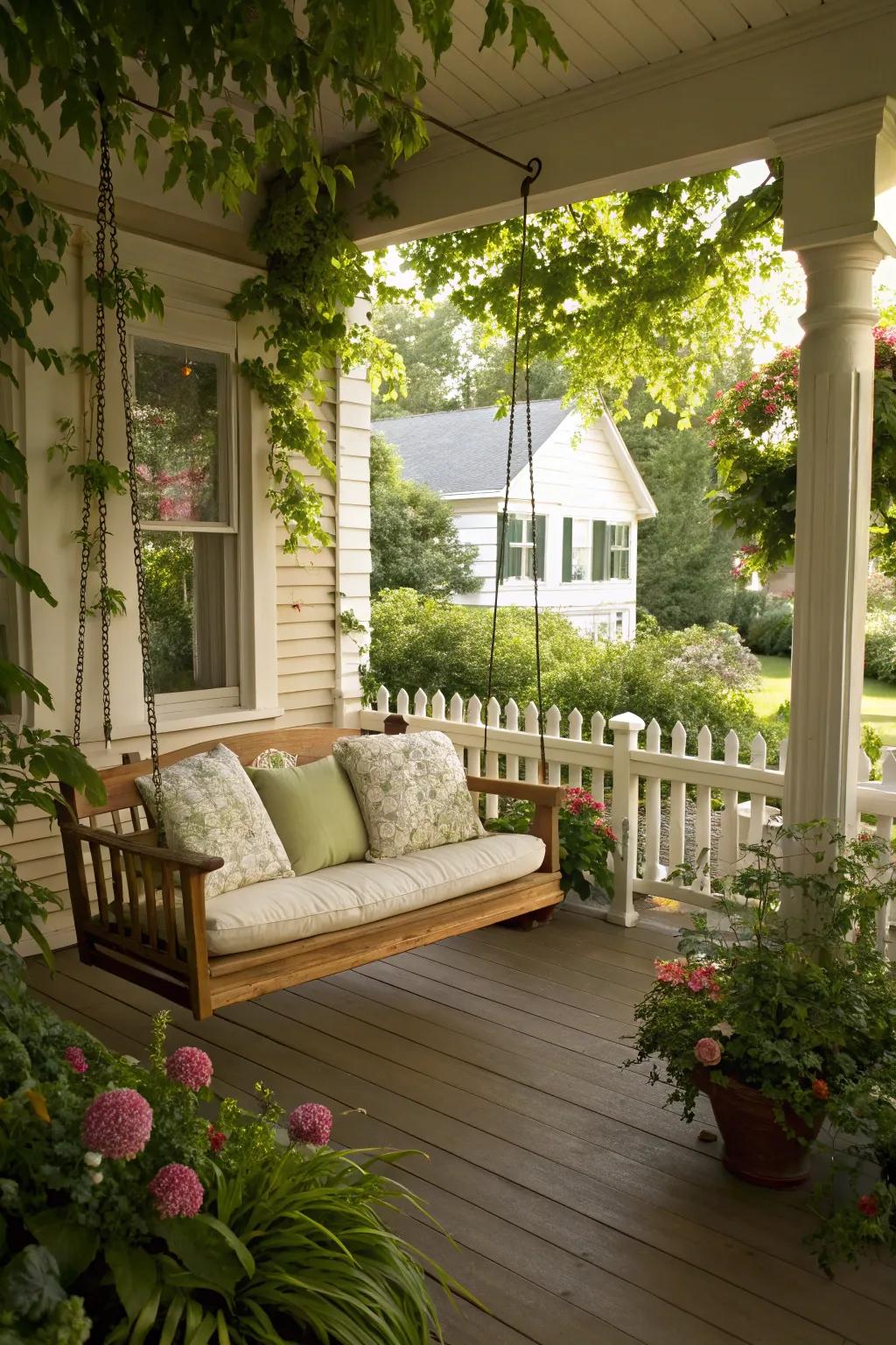A welcoming porch rocker ideal for relaxation.