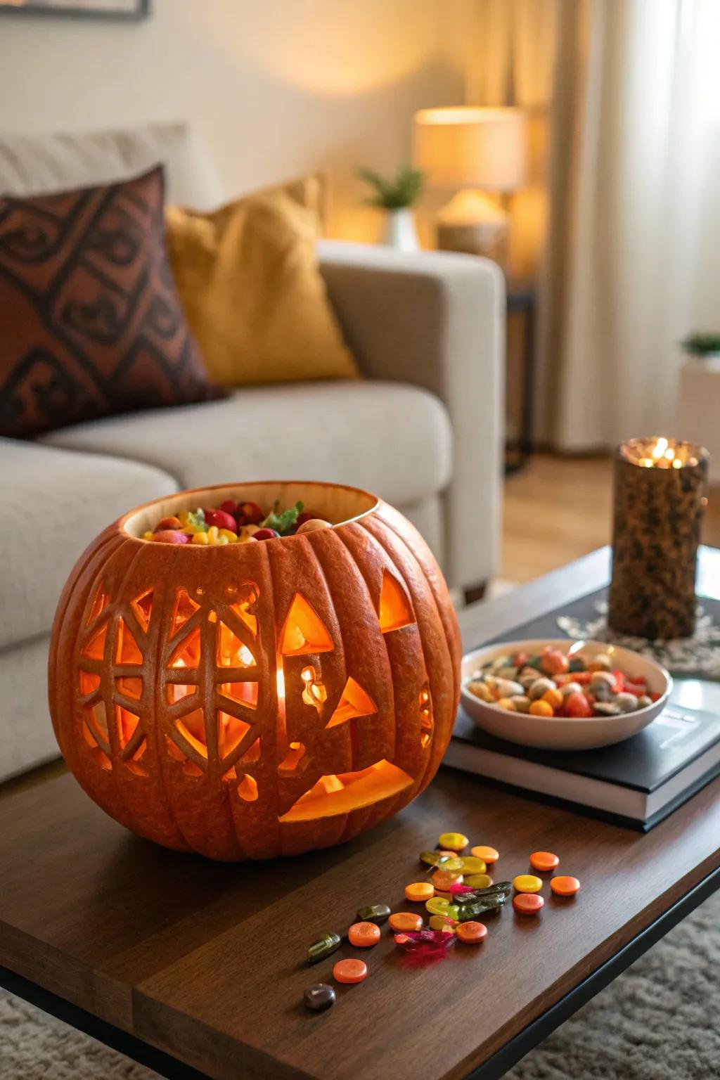 Combine functionality with festivity by utilizing decorative gourds as containers.