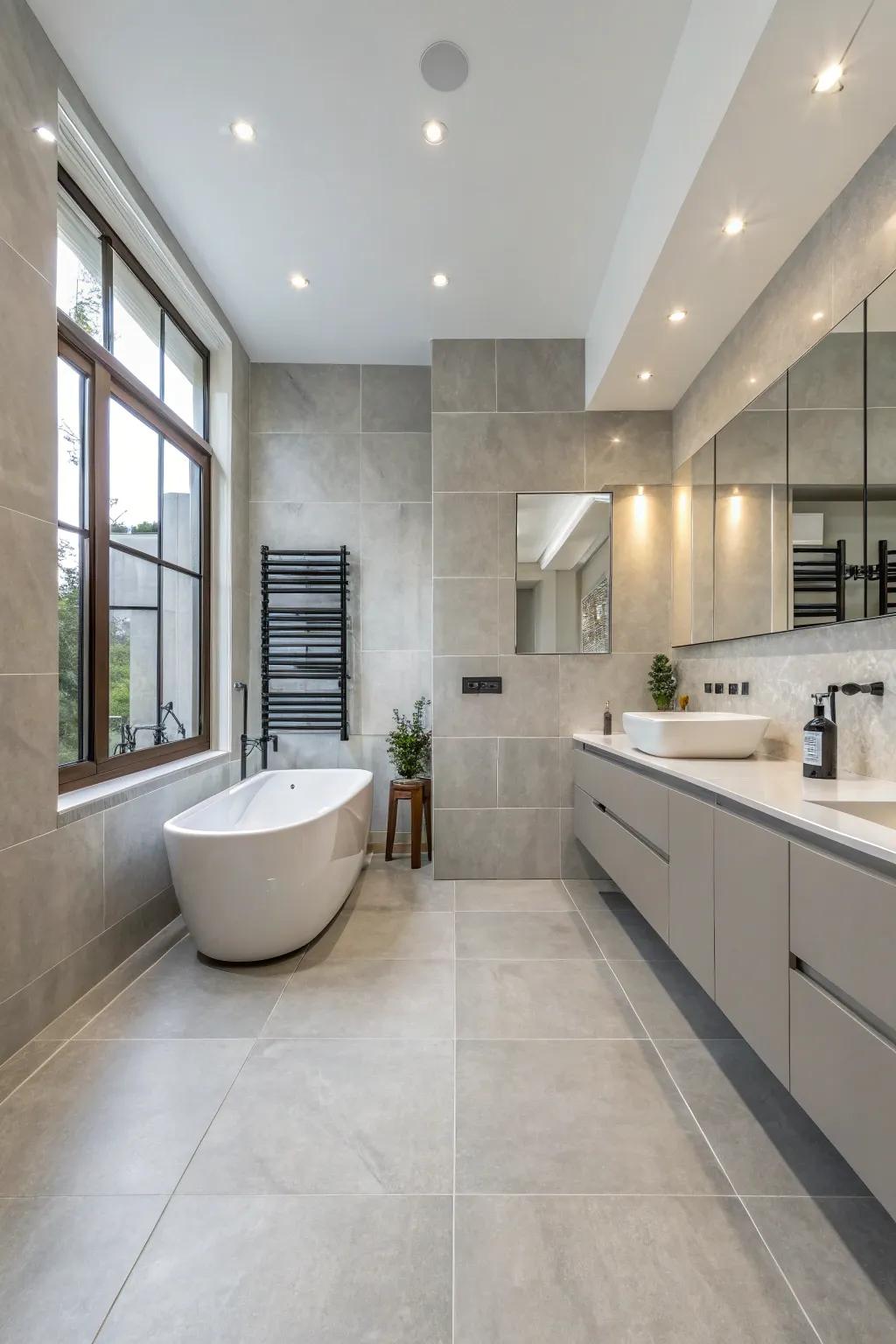 Large format tiles can create a sense of spaciousness in your bathroom.