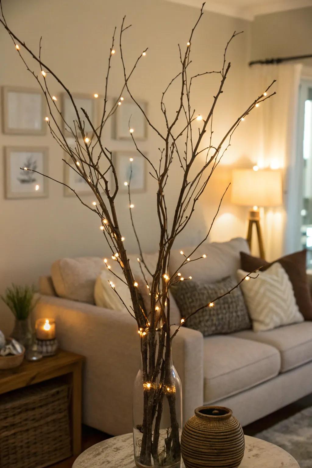 Stark limbs enhanced by fairy lights for a serene appearance