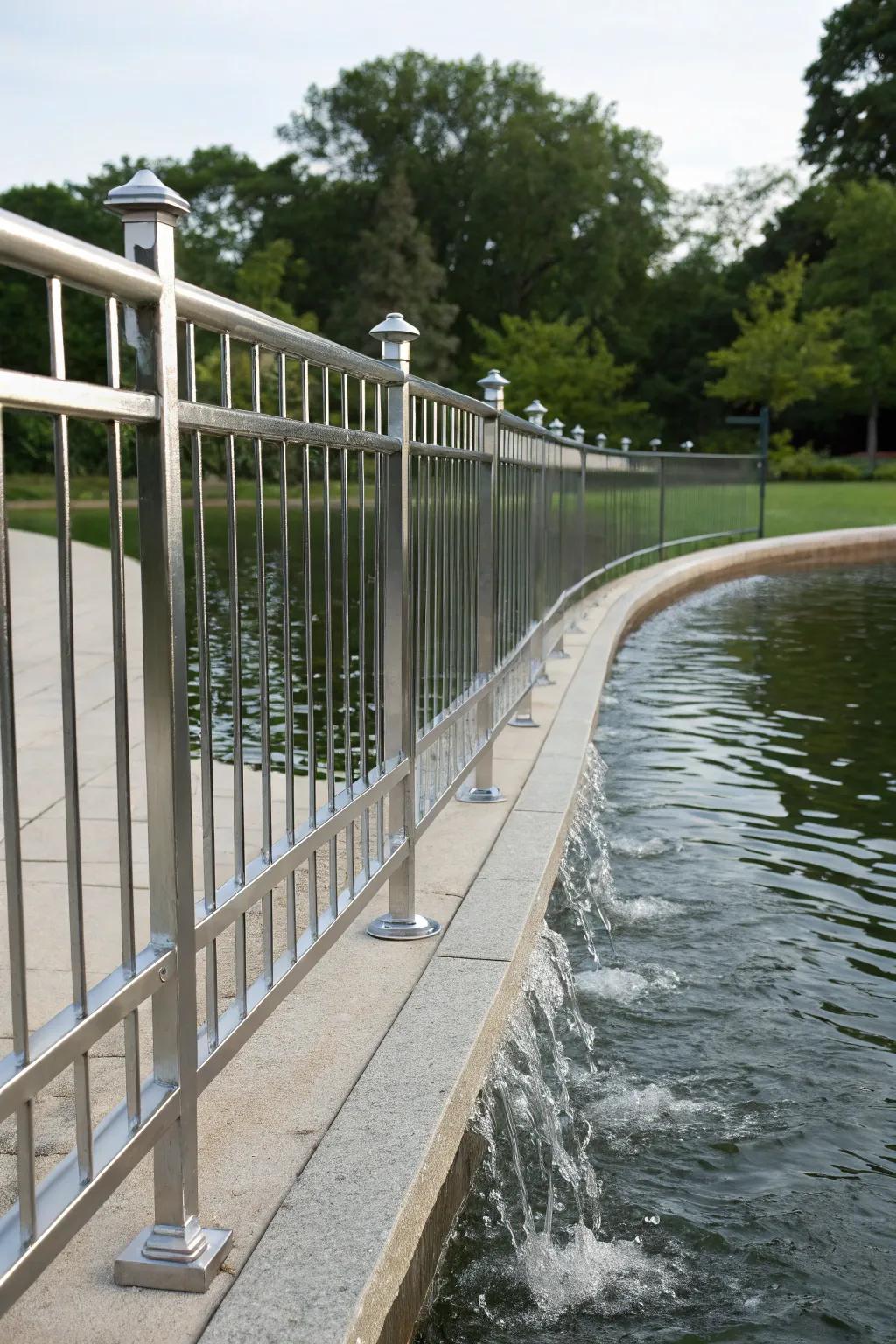 Aquatic elements fashion a tranquil setting adjacent to your fence.