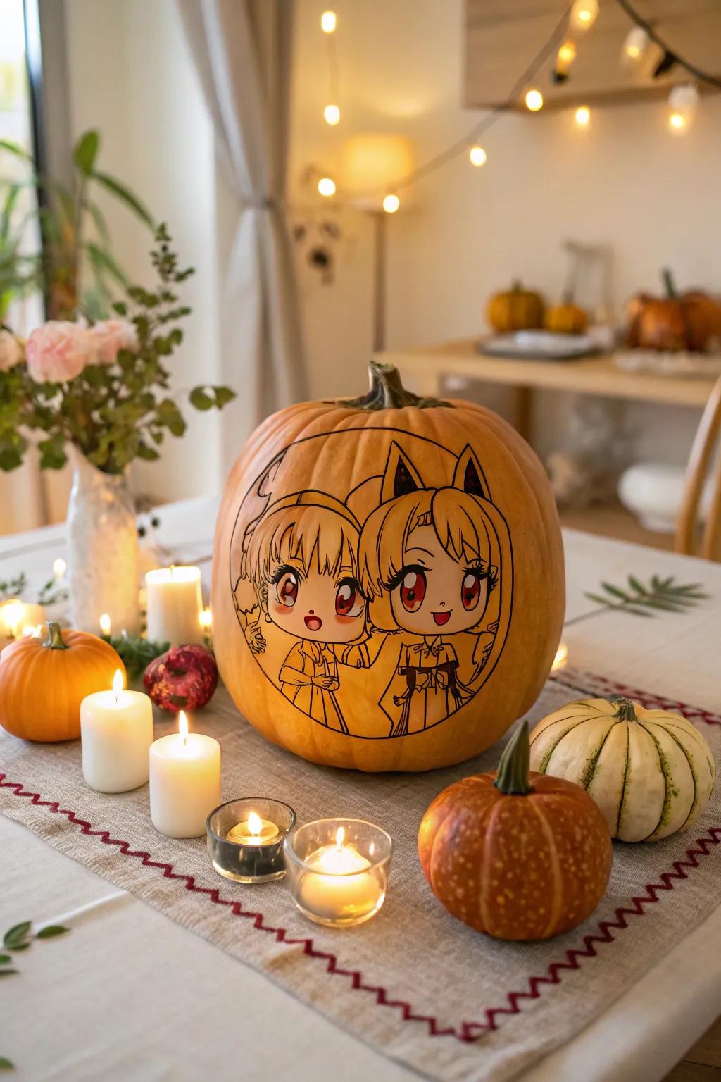 Imbue charm into your setting with miniature anime character pumpkins.