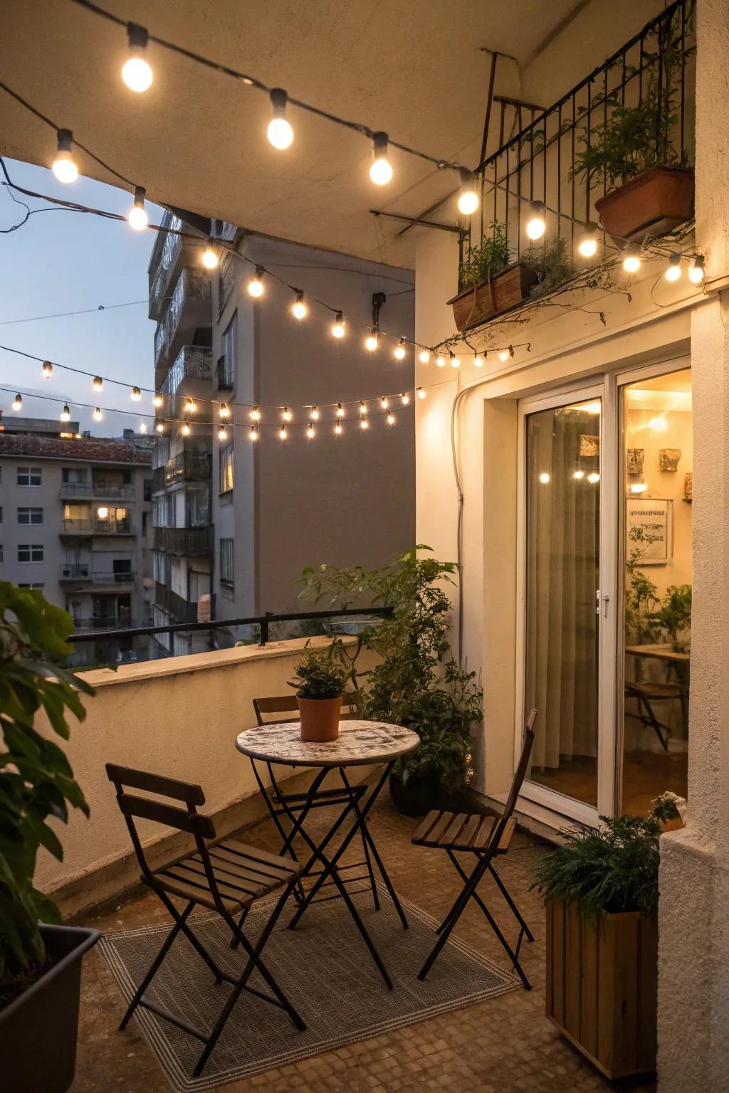 Twinkle lights engender a captivating night-time environment.