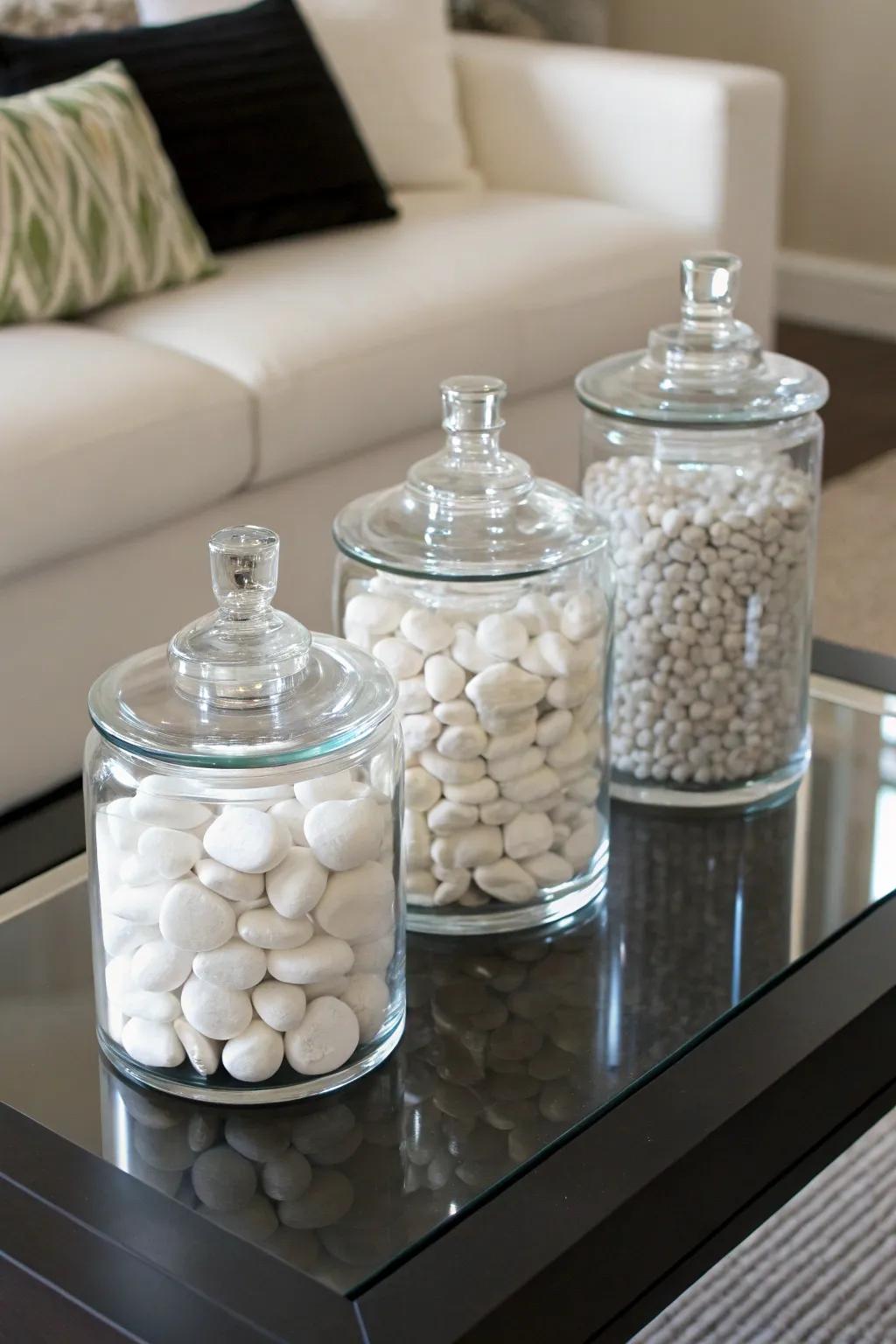Minimalist vintage-inspired glass jars offer a touch of refined elegance.