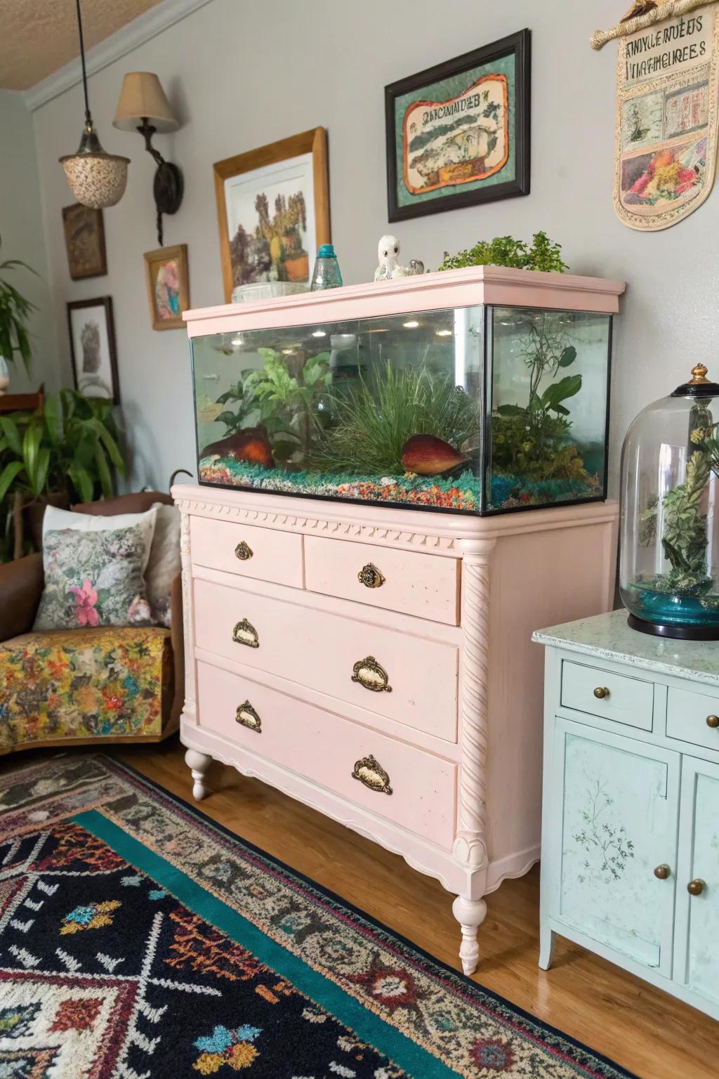 A classic chest rediscovers purpose as an aquarium stand.
