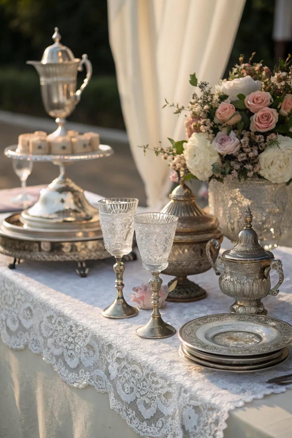 Vintage discoveries enrich wedding décor with charm.