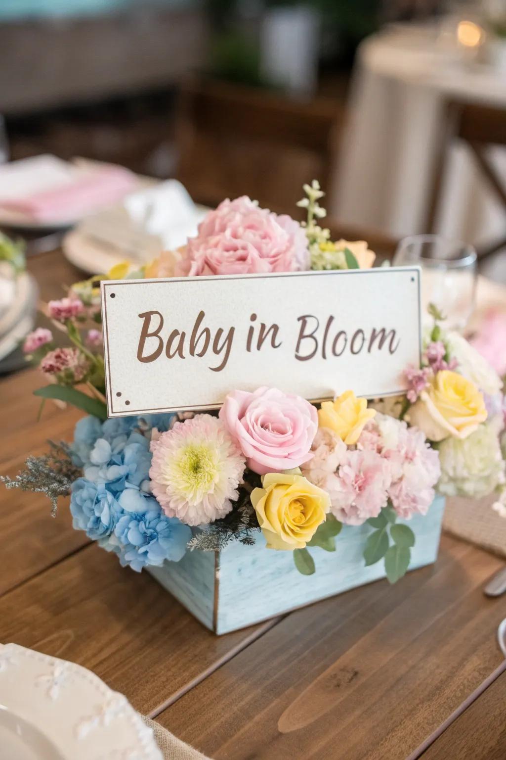 A personalized centerpiece featuring a sweet custom marker