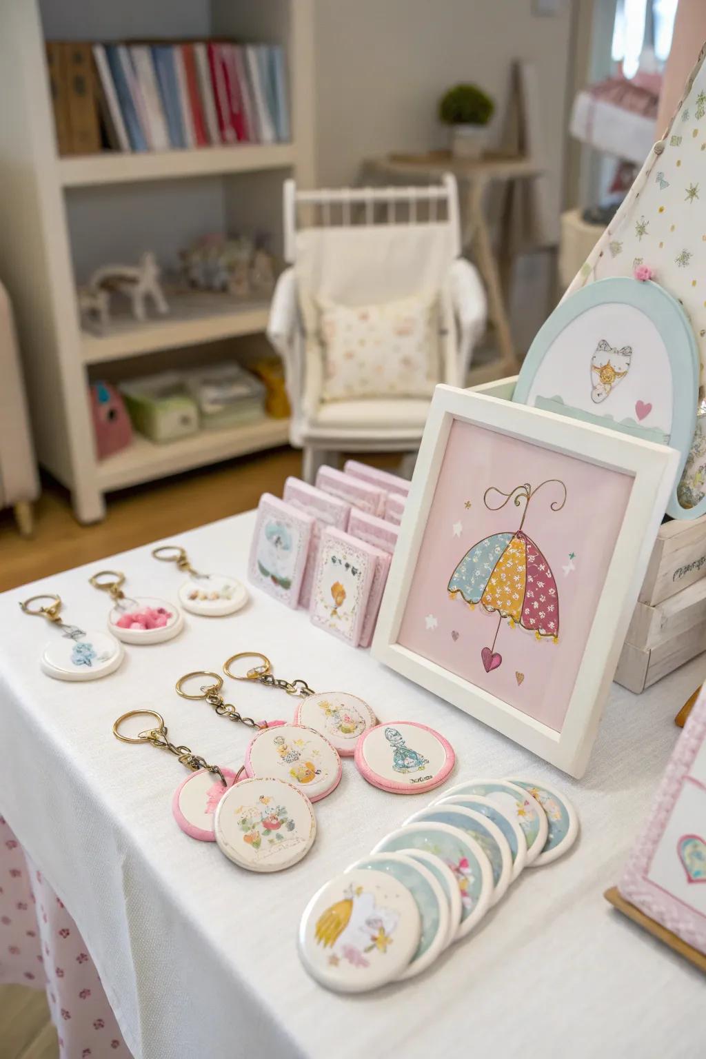 Customized items showcasing the baby's design introduce a personal element.