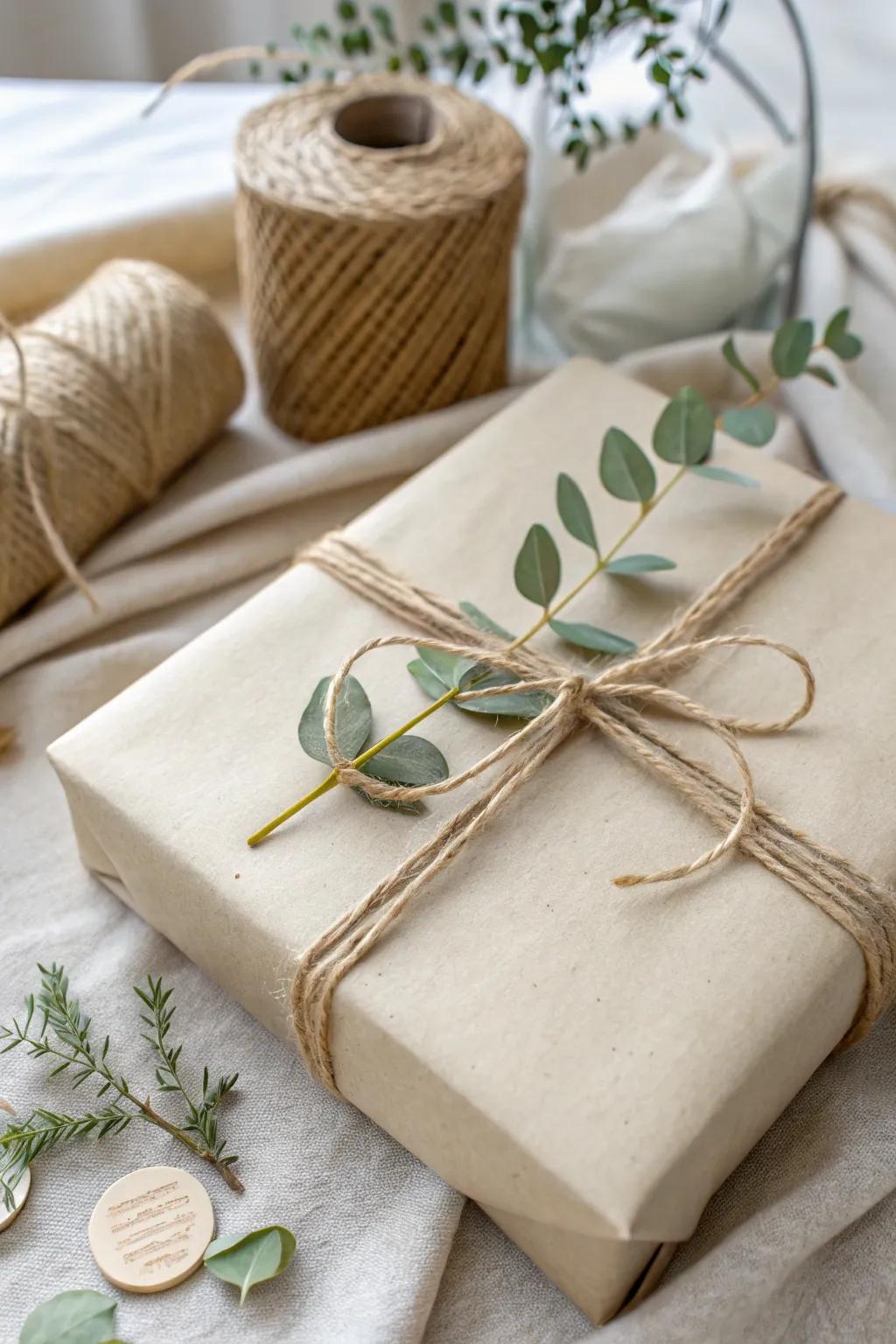 Uncover the allure of simplicity with eco-conscious cord and greenery for your next baby shower gift.