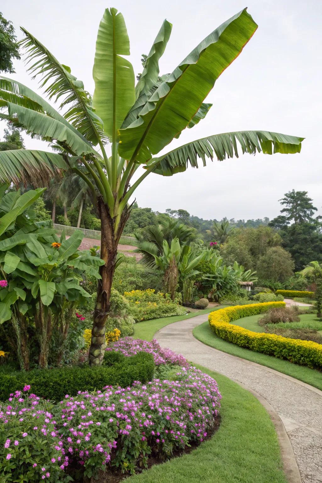 Make a statement with tropical fruit trees as feature plants.