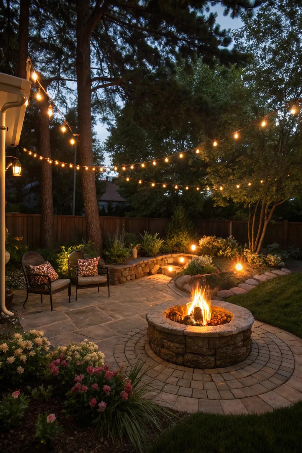 Illumination around a fire pit makes it the cozy centerpiece of any celebration.