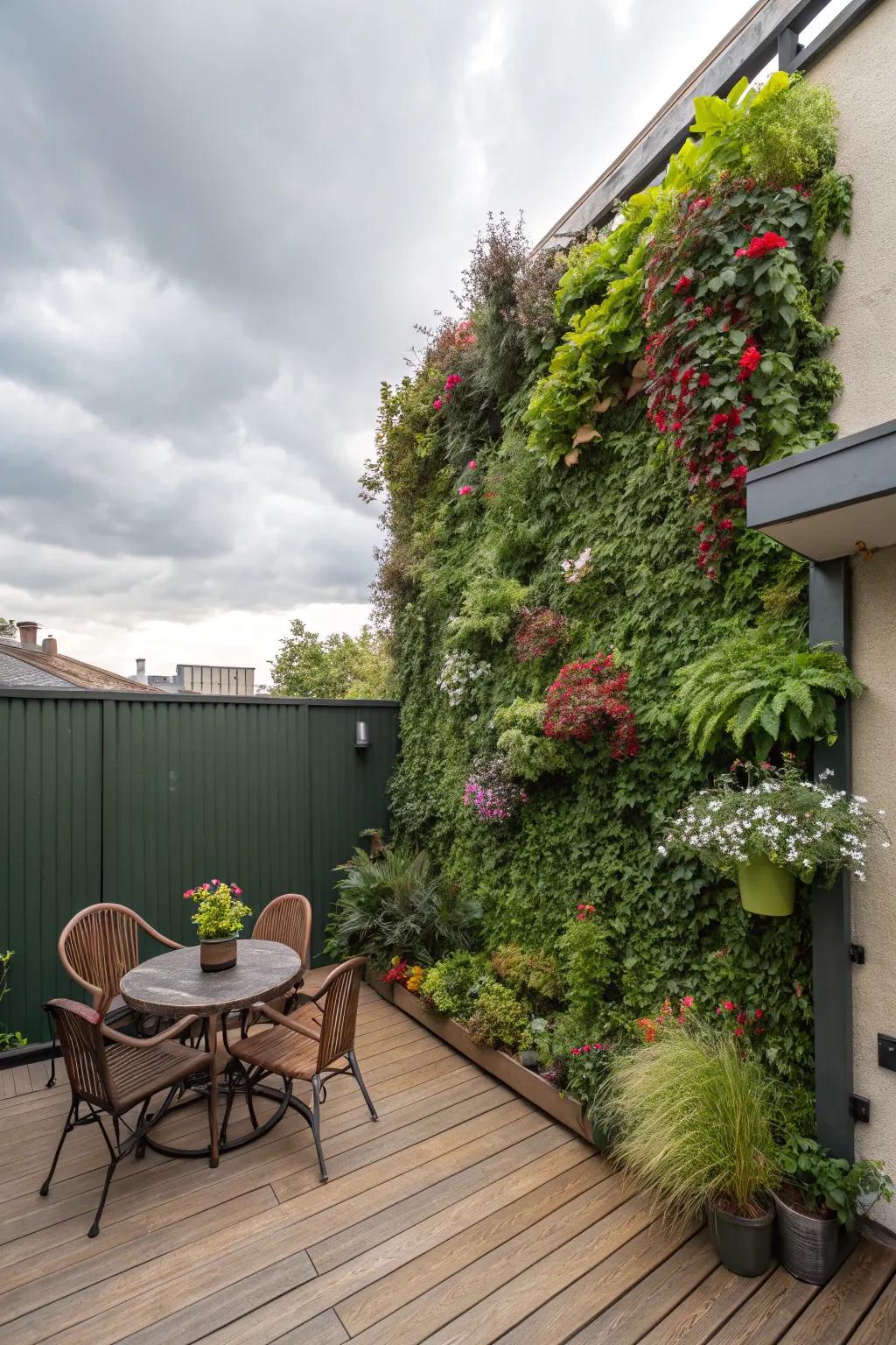 Green walls append an animated, unspoiled touch to your patio.