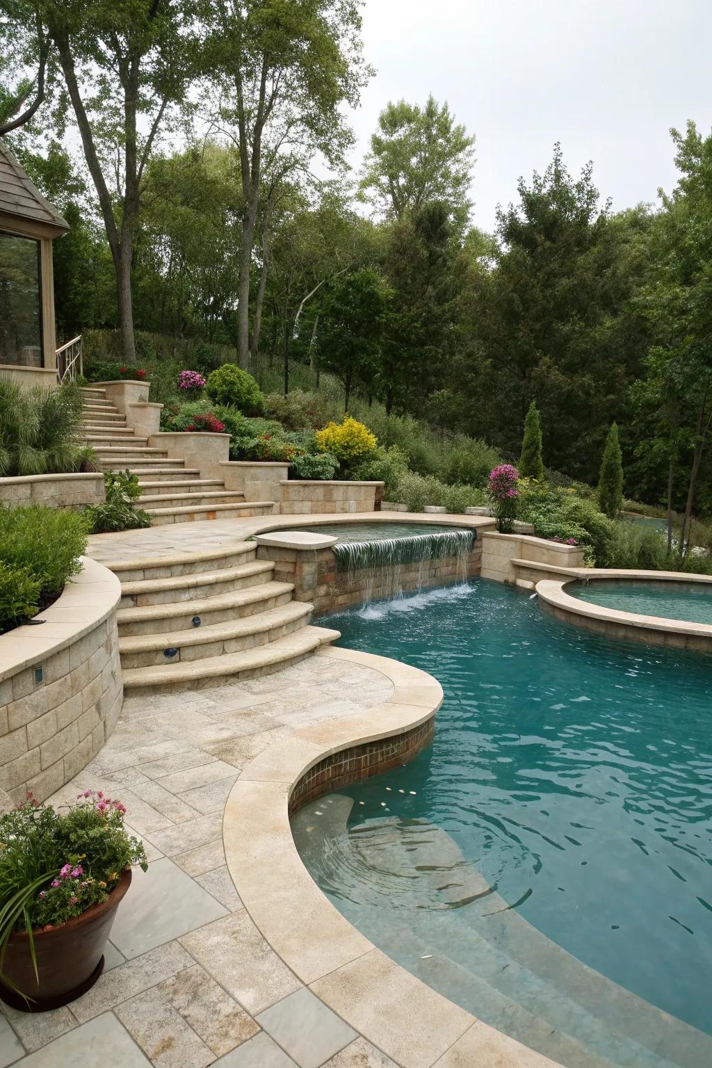 A captivating tiered pool design.