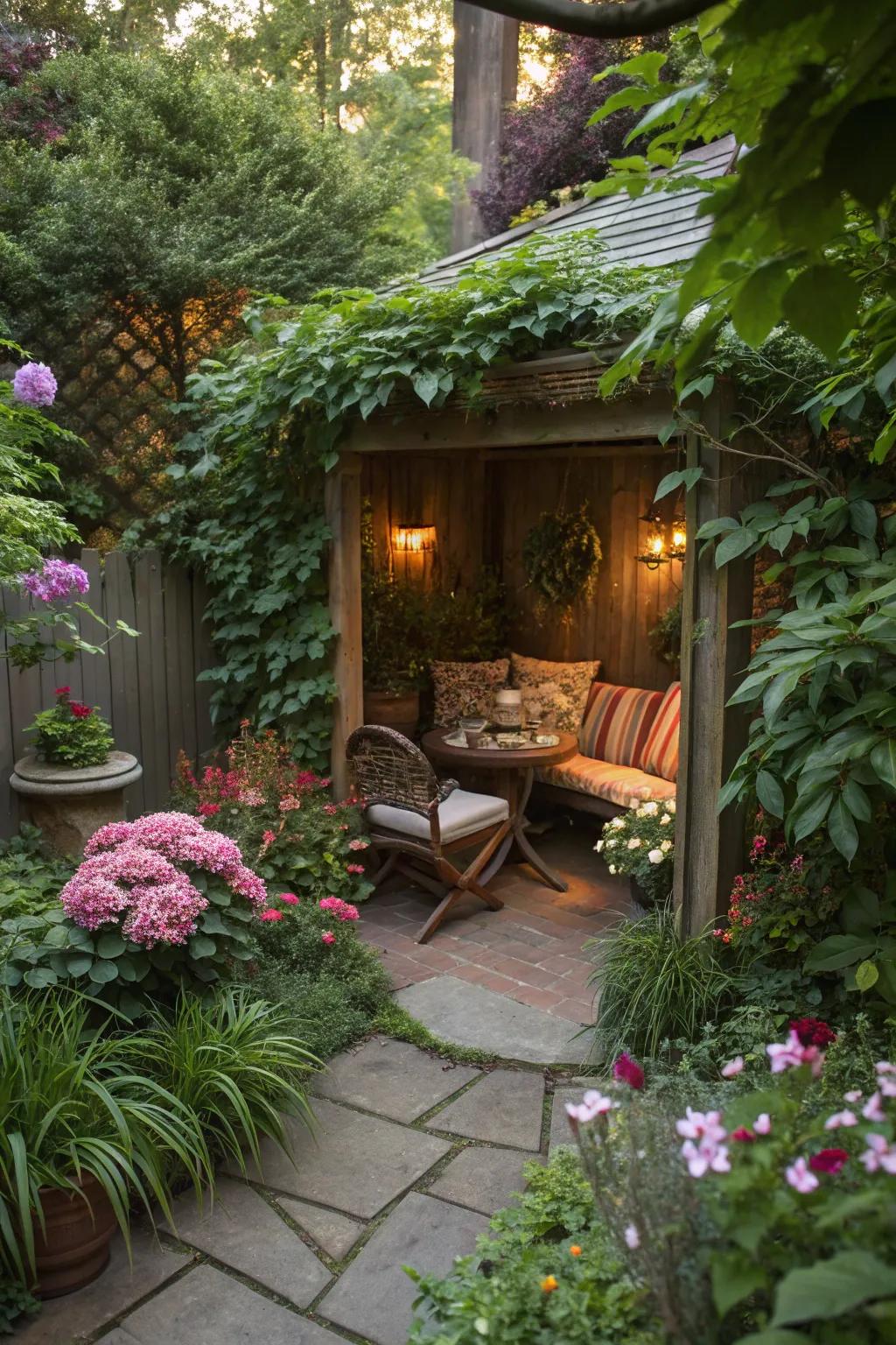 A garden corner offers privacy and peace.