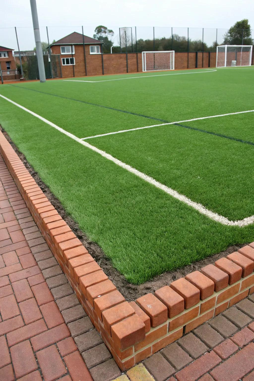 Clear brick borders emphasize the lush turf.