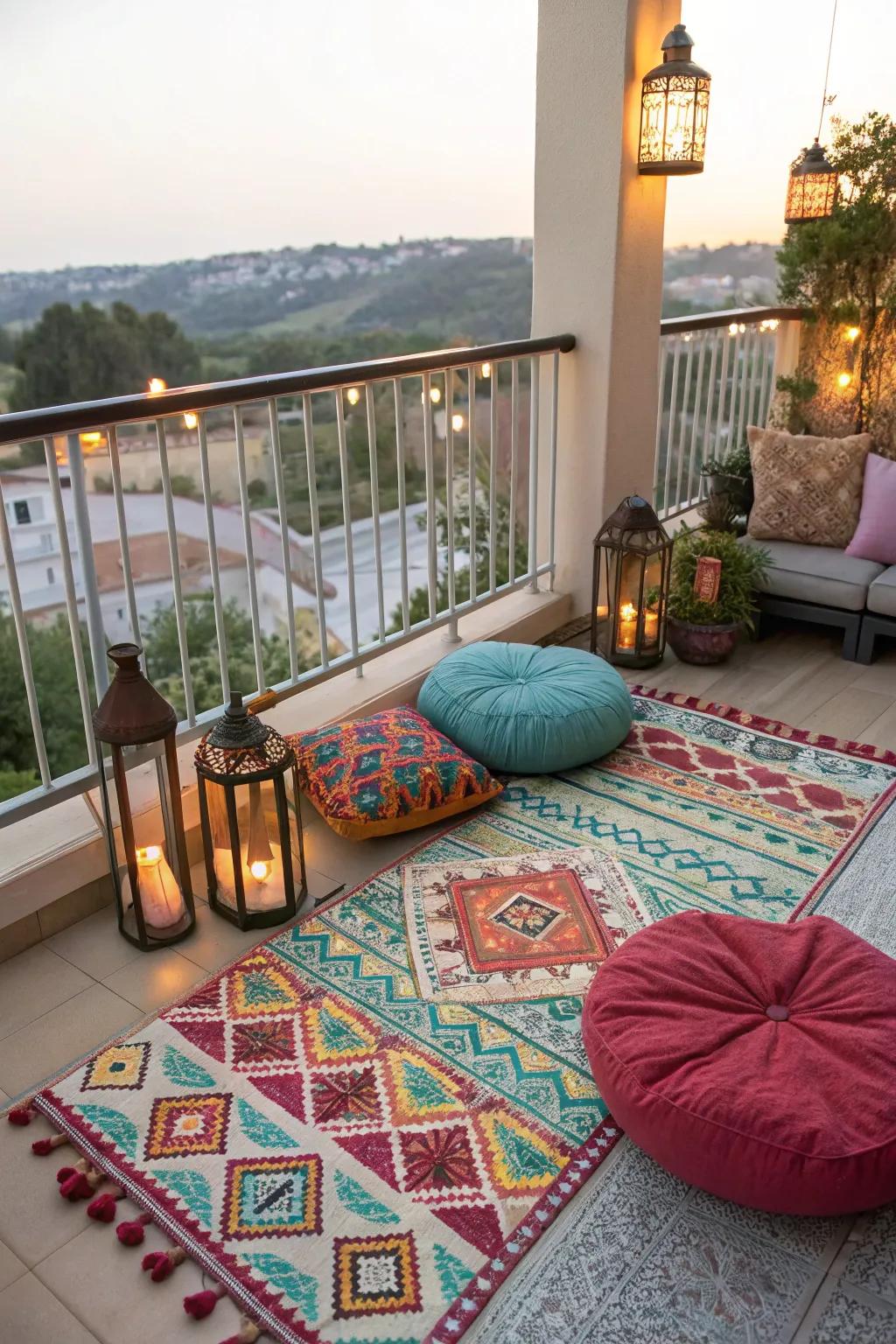 Outdoor carpets bring warmth and style to balcony floors, making them feel like part of your home.
