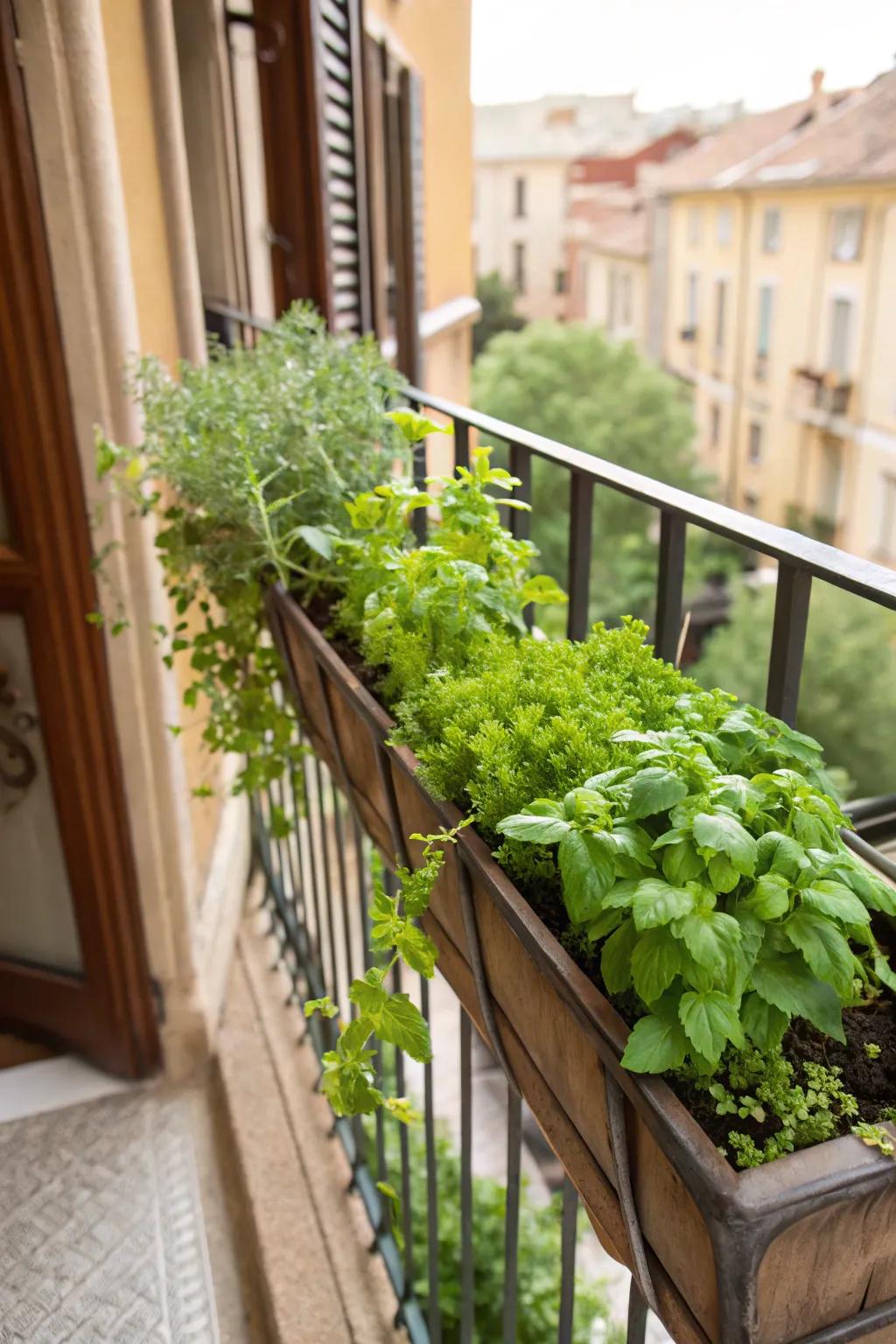 Window boxes offer easy access to fresh herbs just outside your door.
