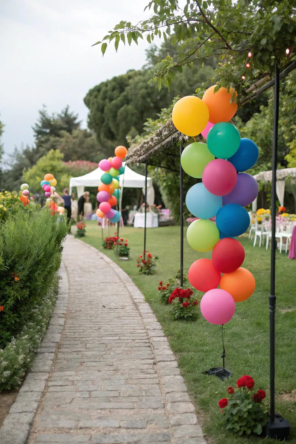 Balloon pathways guide guests with playfulness.