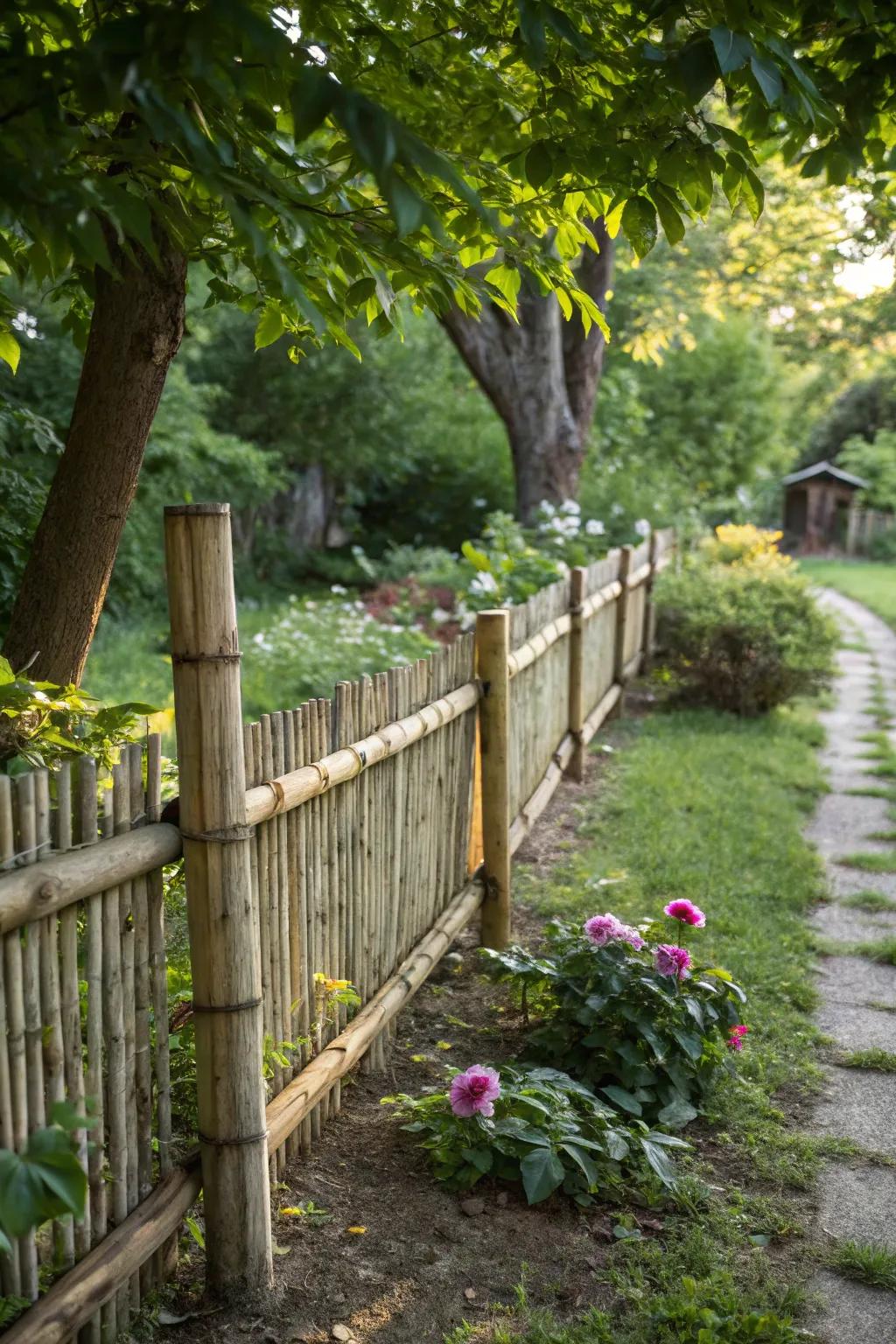 Bamboo used as a natural fence, adding rustic charm.