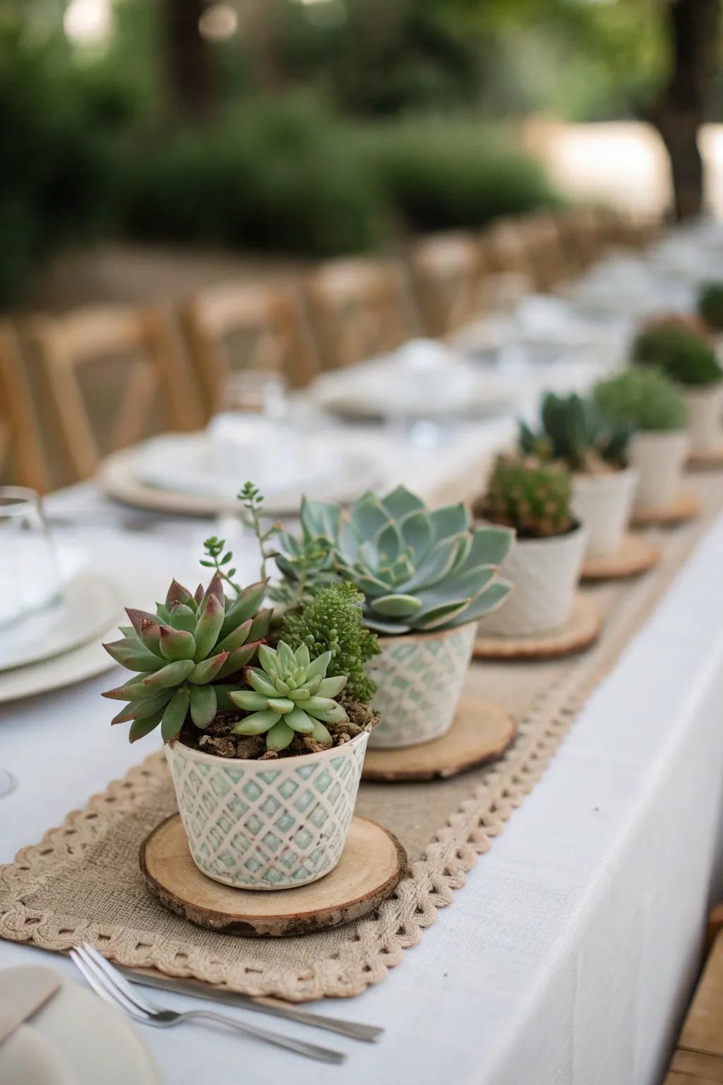 Succulents carefully arranged for a polished, modern centerpiece.