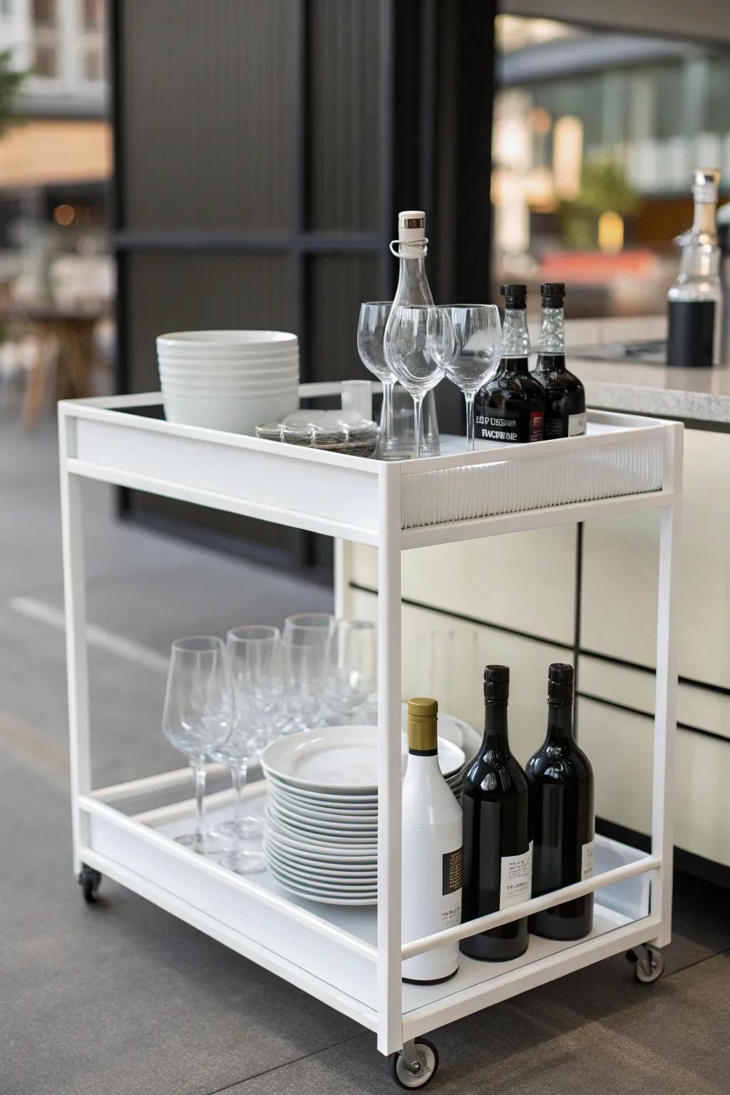 A minimalist home bar with a sleek and modern vibe.