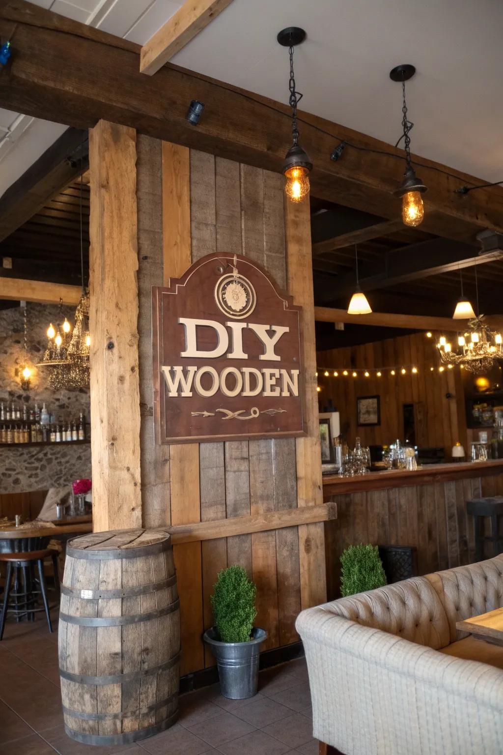 DIY wooden signs add a personalized and eco-friendly touch.