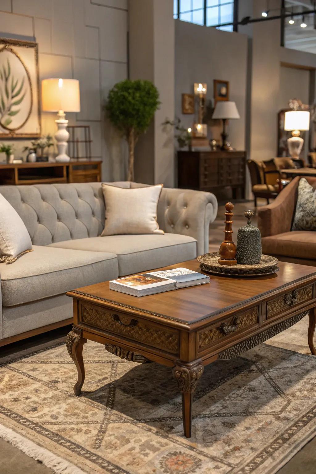A mix of modern and vintage details creates a unique look.