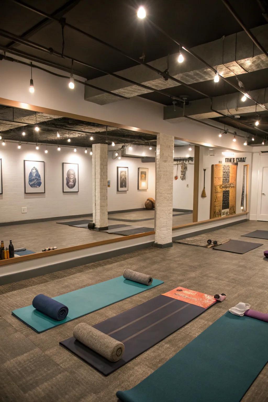 A multi-use area permits a broad range of workout activities.