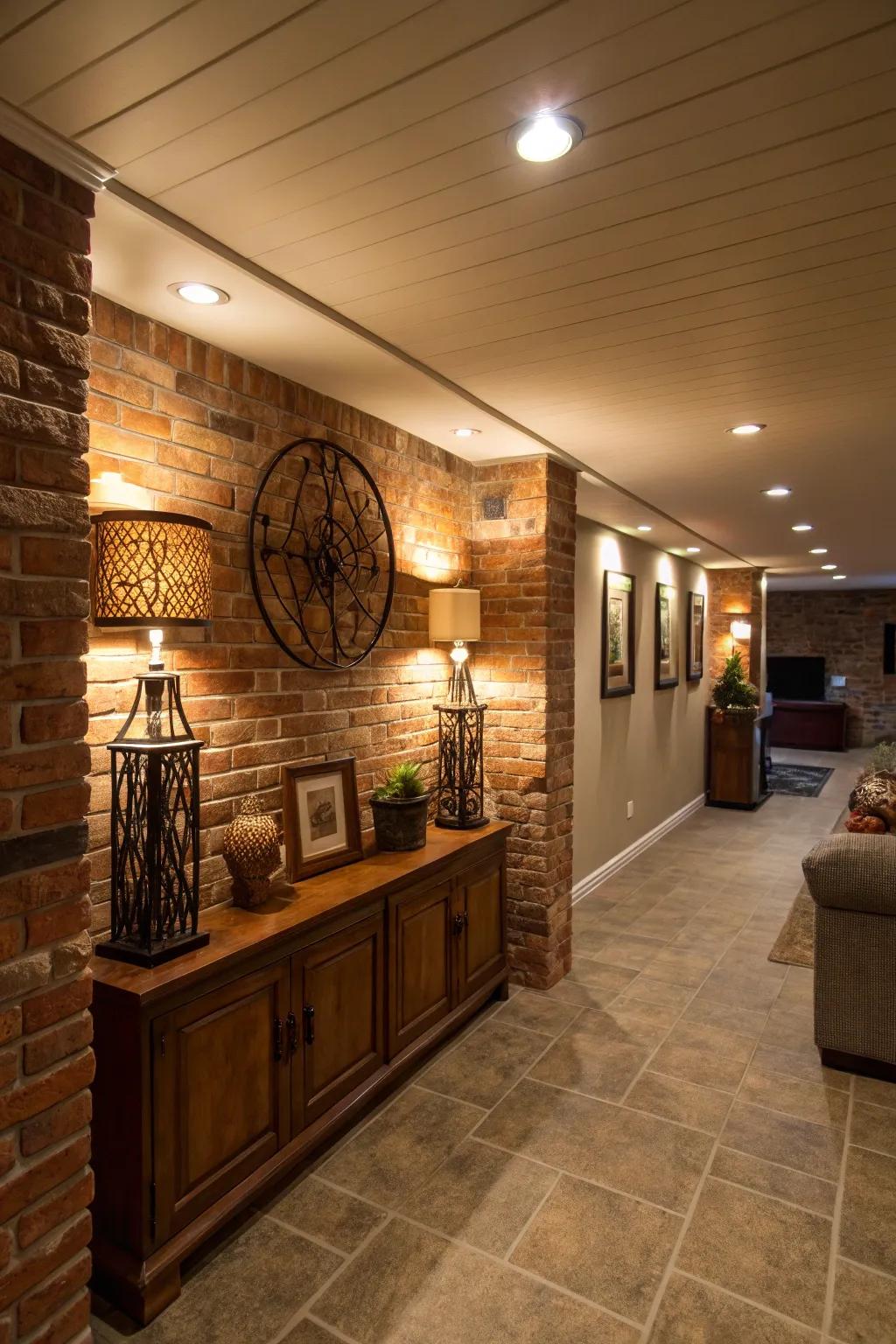 Accent lighting highlights the most appealing elements of your basement.