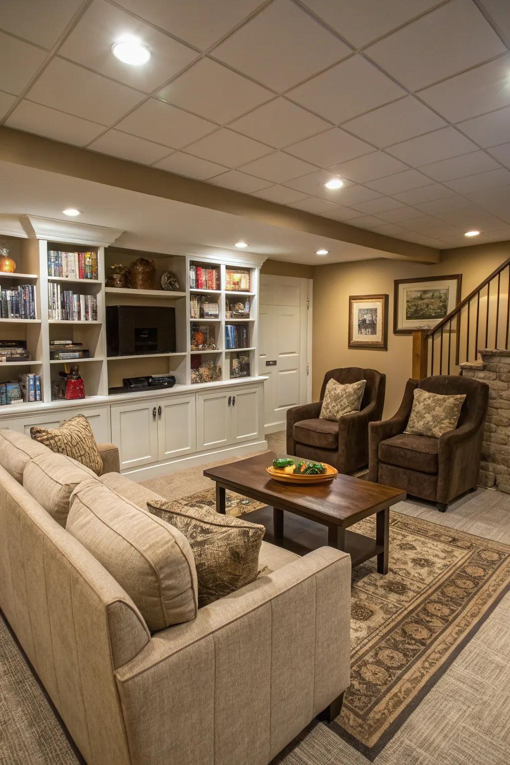 A multi-functional basement space enhances both the room’s livability and use.