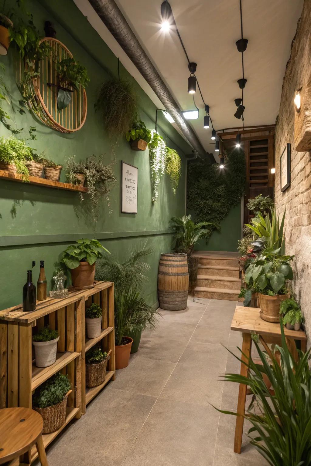 Natural green walls bring a touch of nature inside.