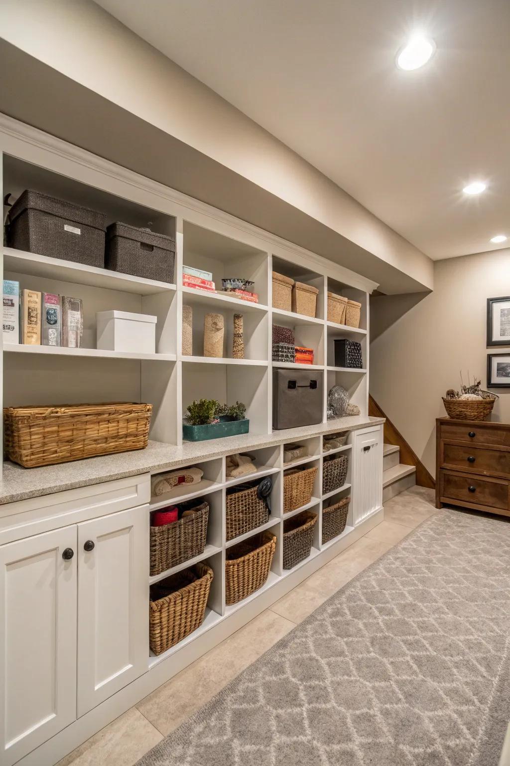 A basement that harmonizes practicality with design.