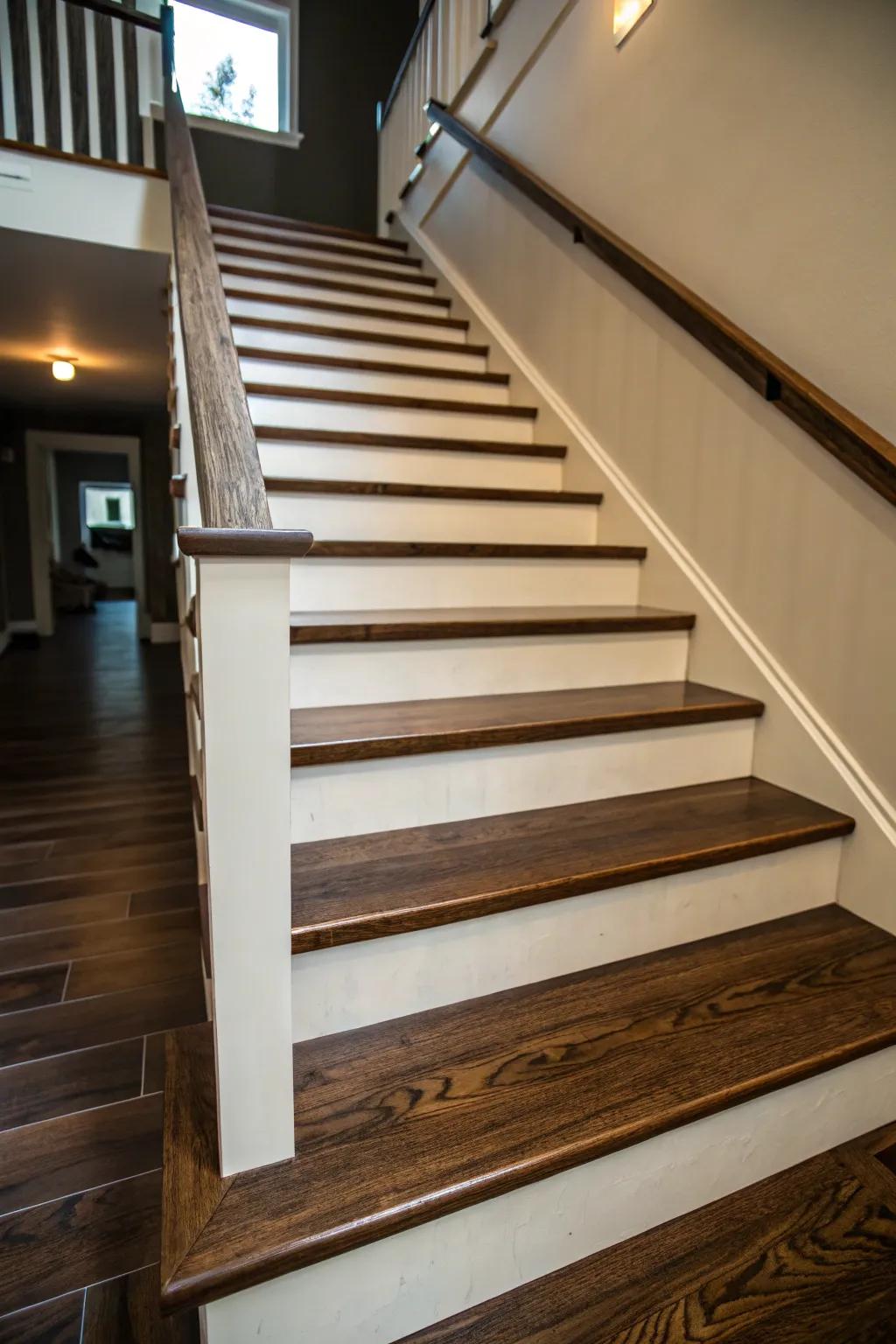 Contrast adds depth and character to your basement steps.