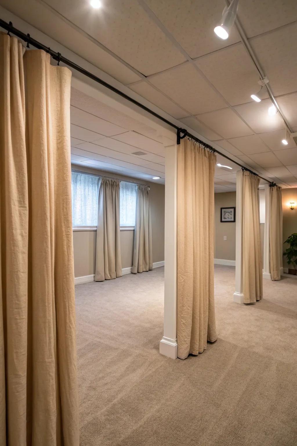 Neutral curtains provide a timeless and versatile look.