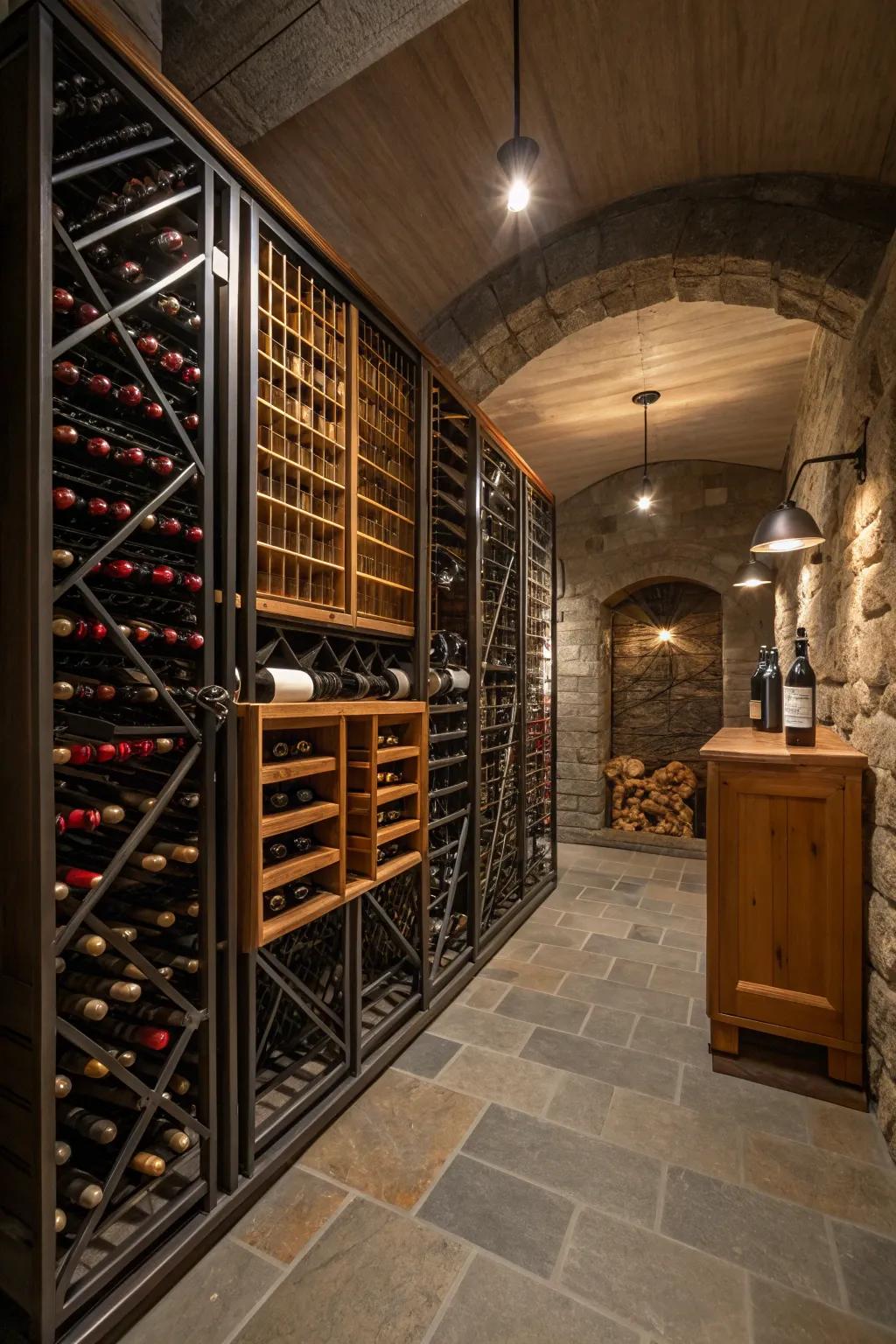 Optimized wine racks ensure efficient storage.
