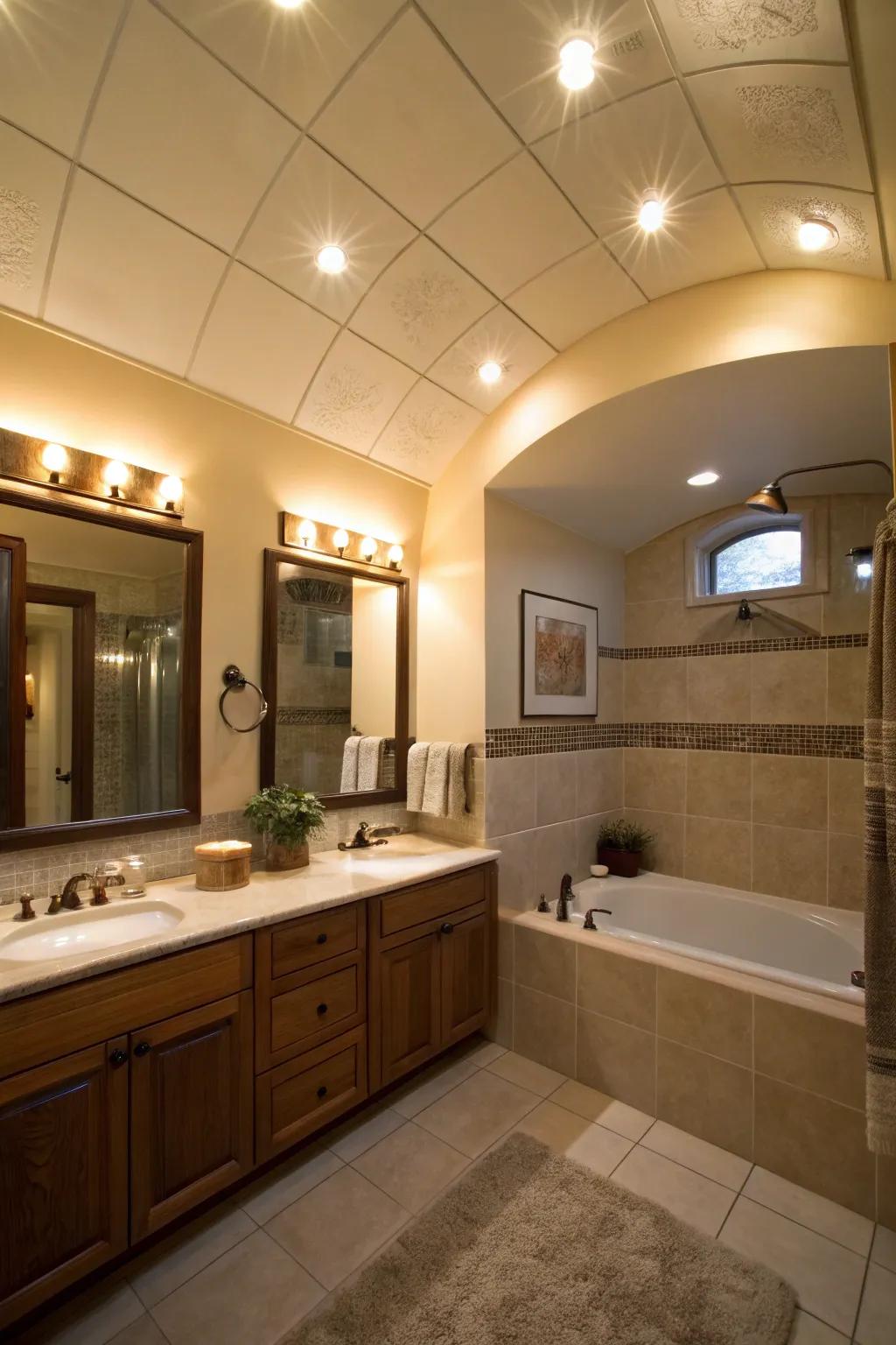 A combination of surrounding and concentrated illumination for practicality and coziness.