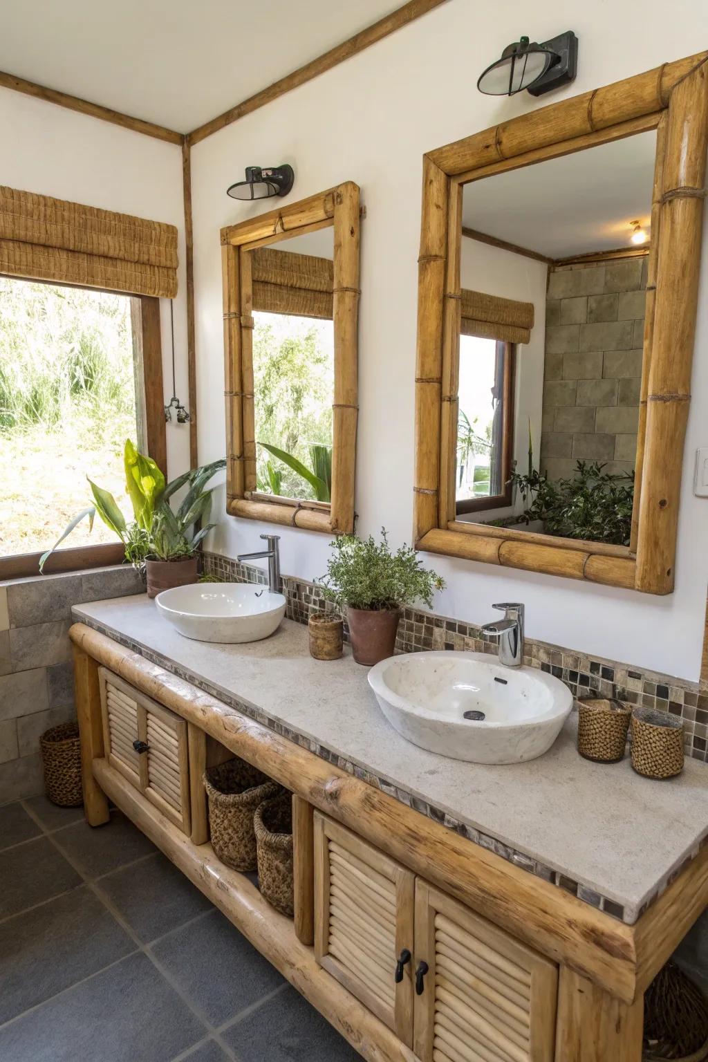 Sustainable materials create an eco-conscious yet stylish bathroom aesthetic.