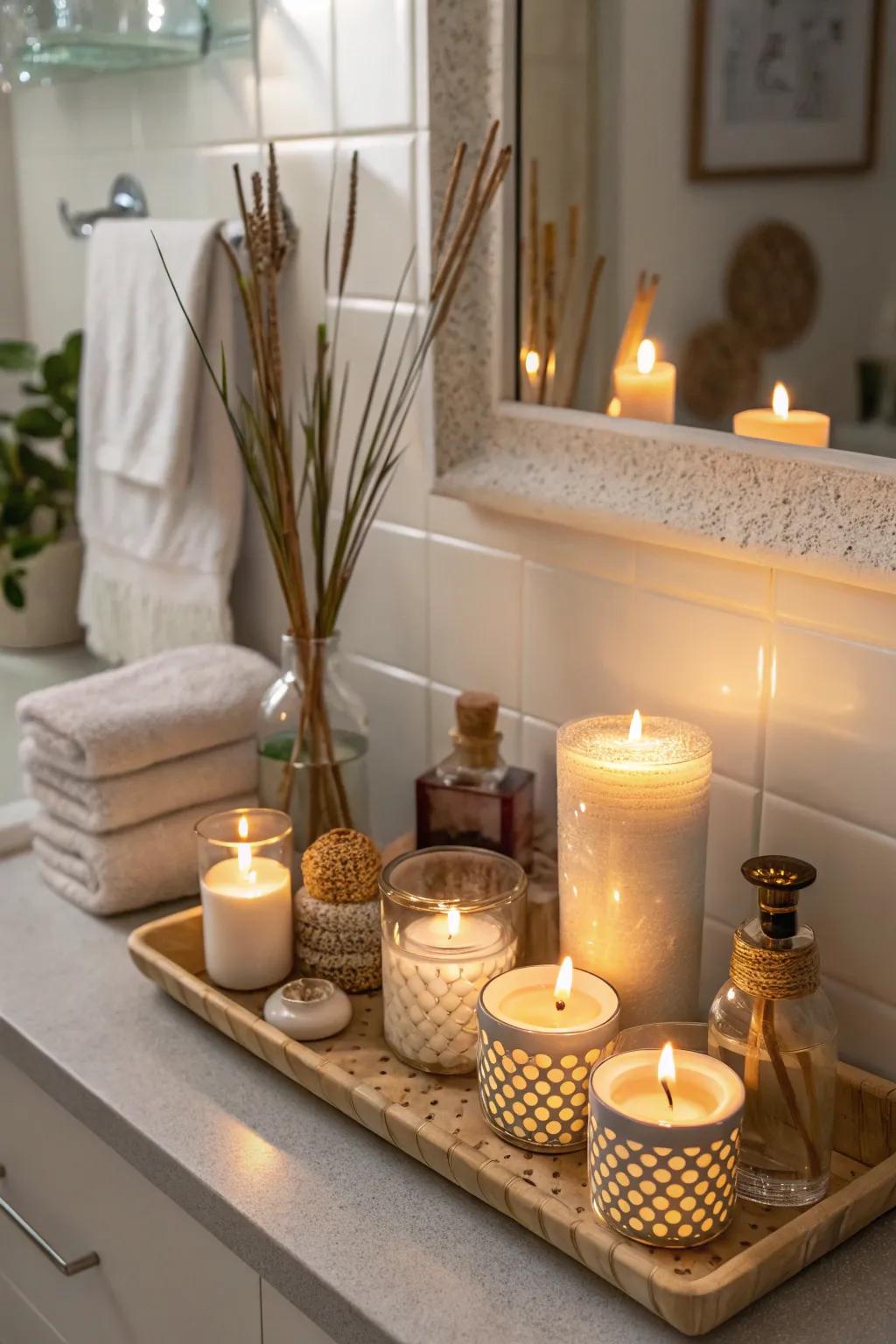 Candles foster a warm and inviting ambiance.