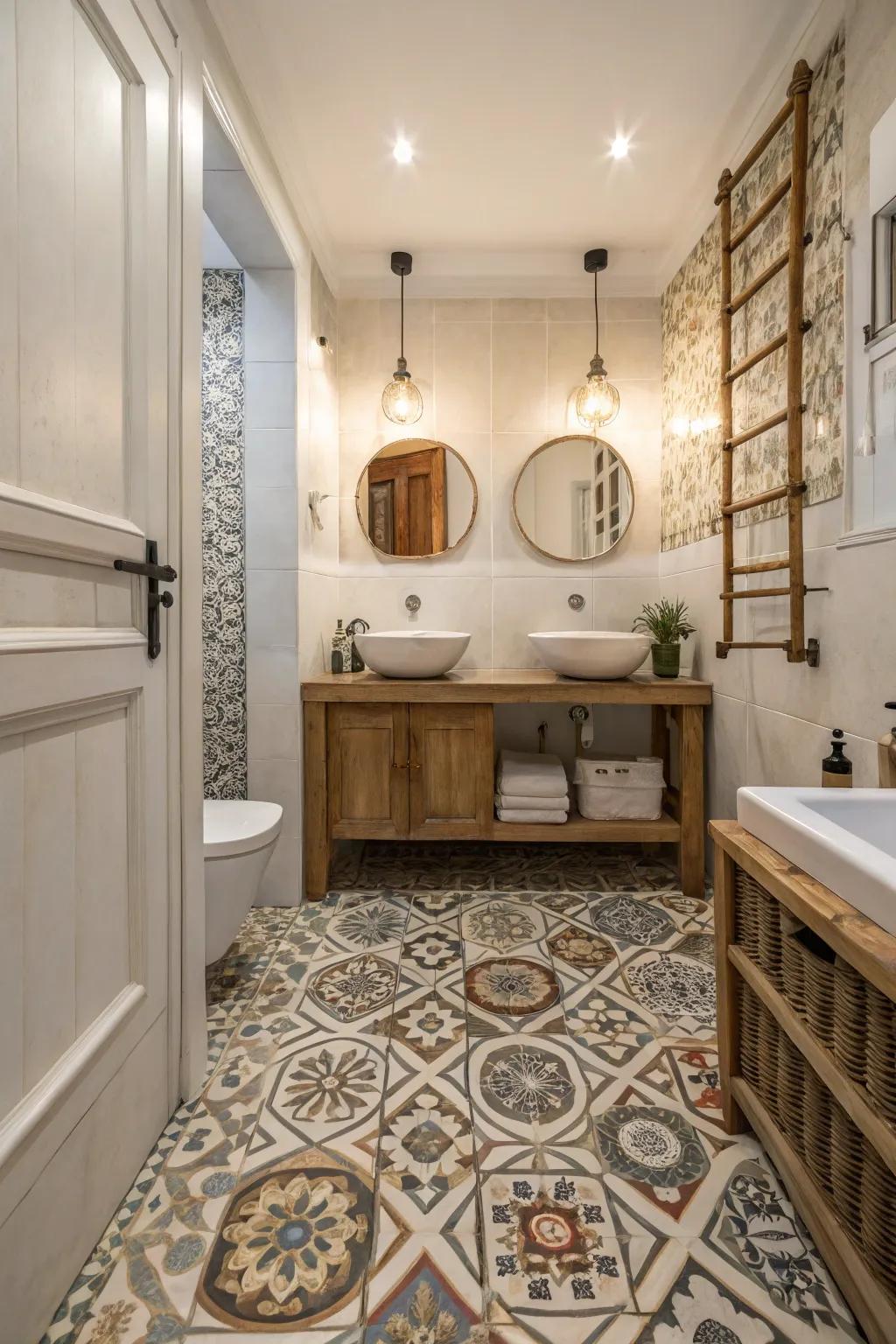 Statement tiles add a bold touch to your bathroom floor.