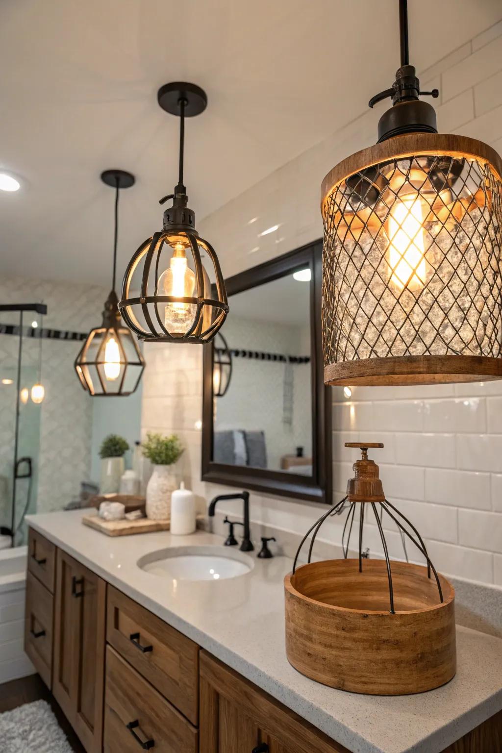 Mixed materials enhance lighting with warmth and contemporary style.