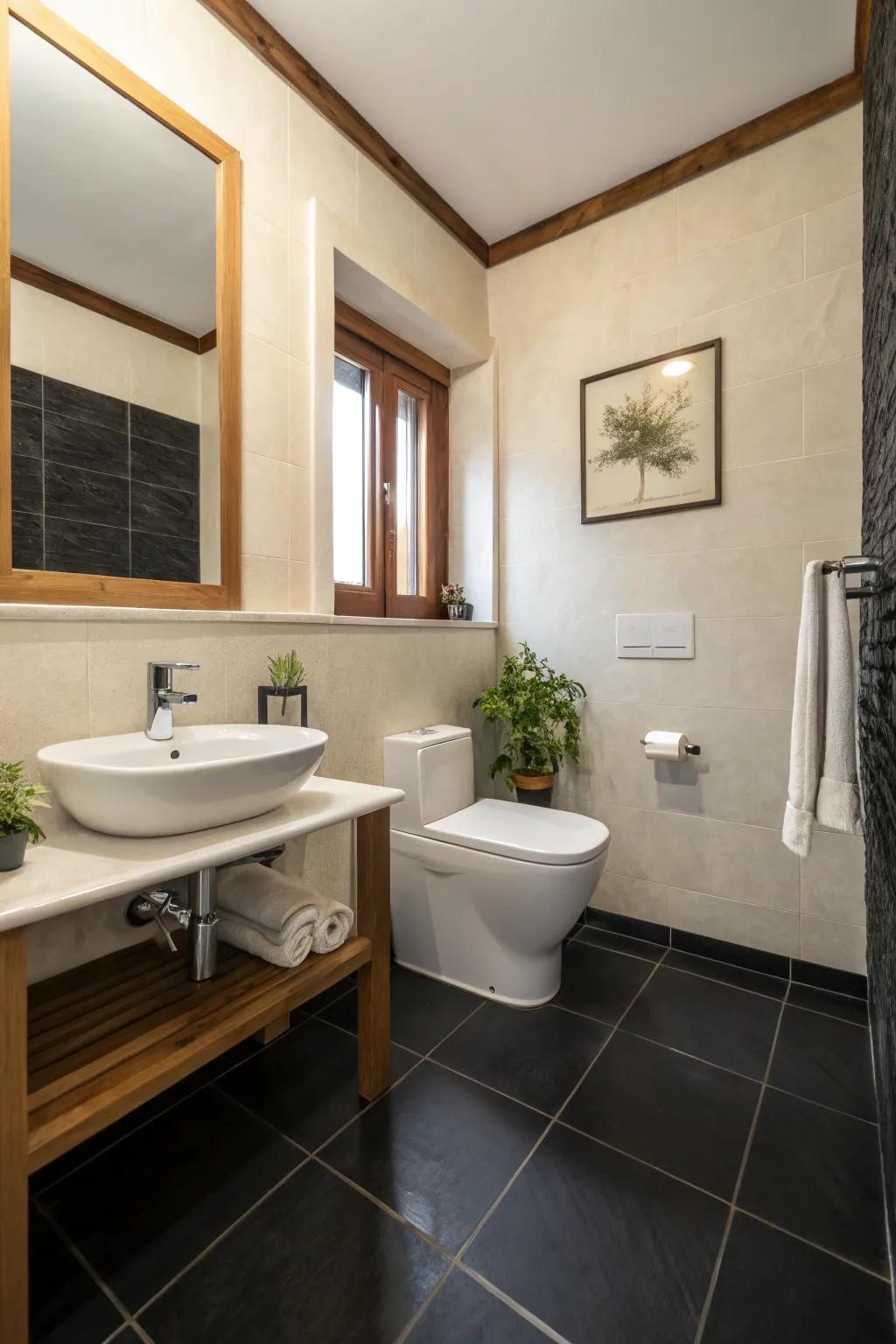 A minimalist approach enhances the sophistication of a dark floor.